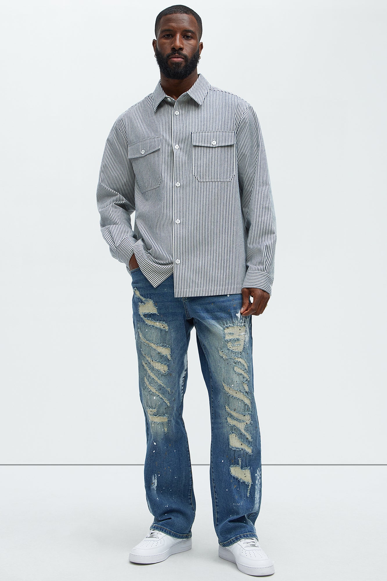 Douglas Repaired Straight Jeans - Medium Blue Wash - Image 3