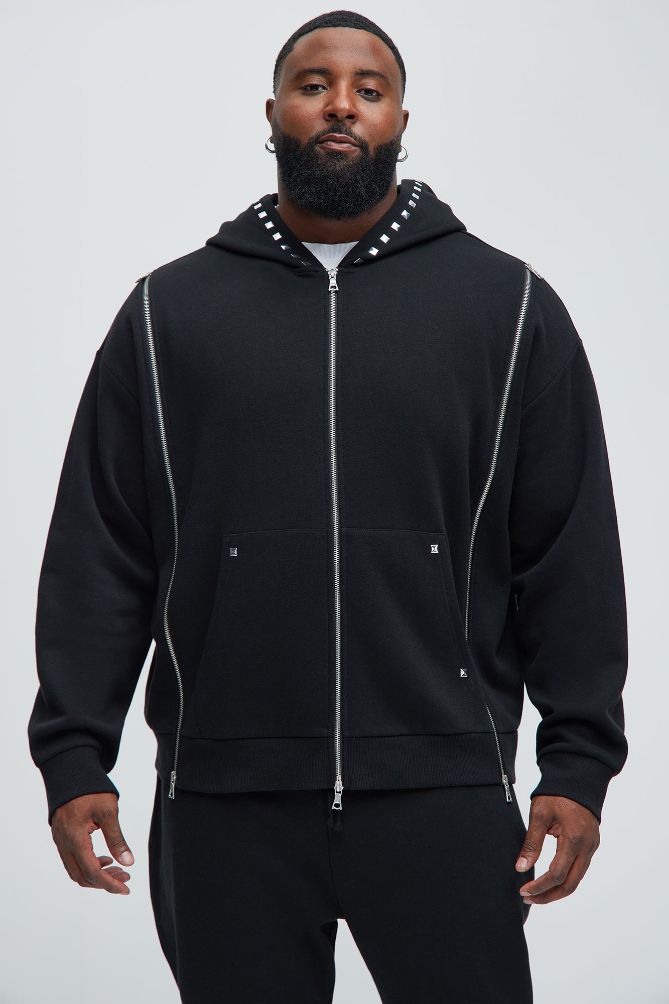 Tyson Sleaze Studded Zip Up Hoodie - Black - Image 6