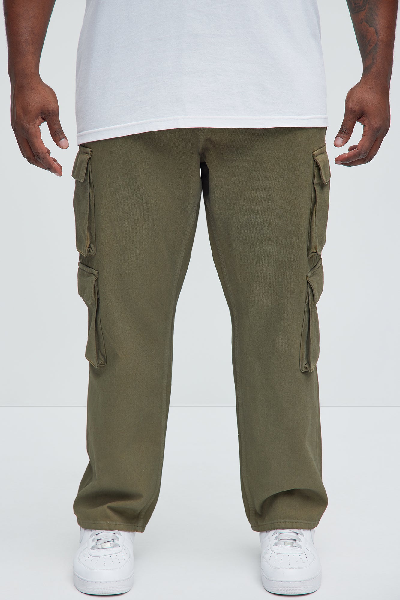 Waxy Straight Cargo Jeans - Olive - Image 6