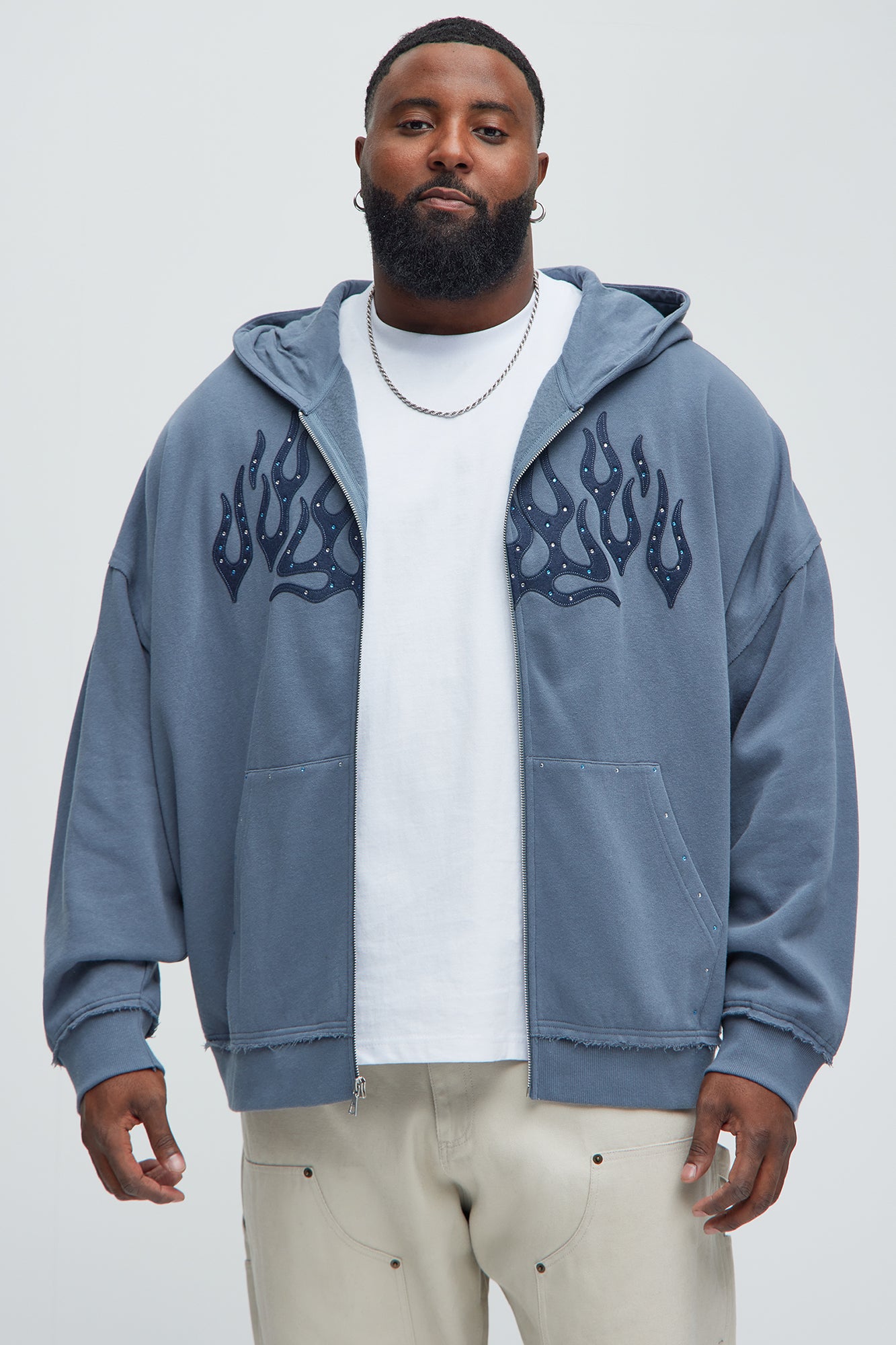 Tyson Bling Oversized Zip Hoodie - Blue - Image 9