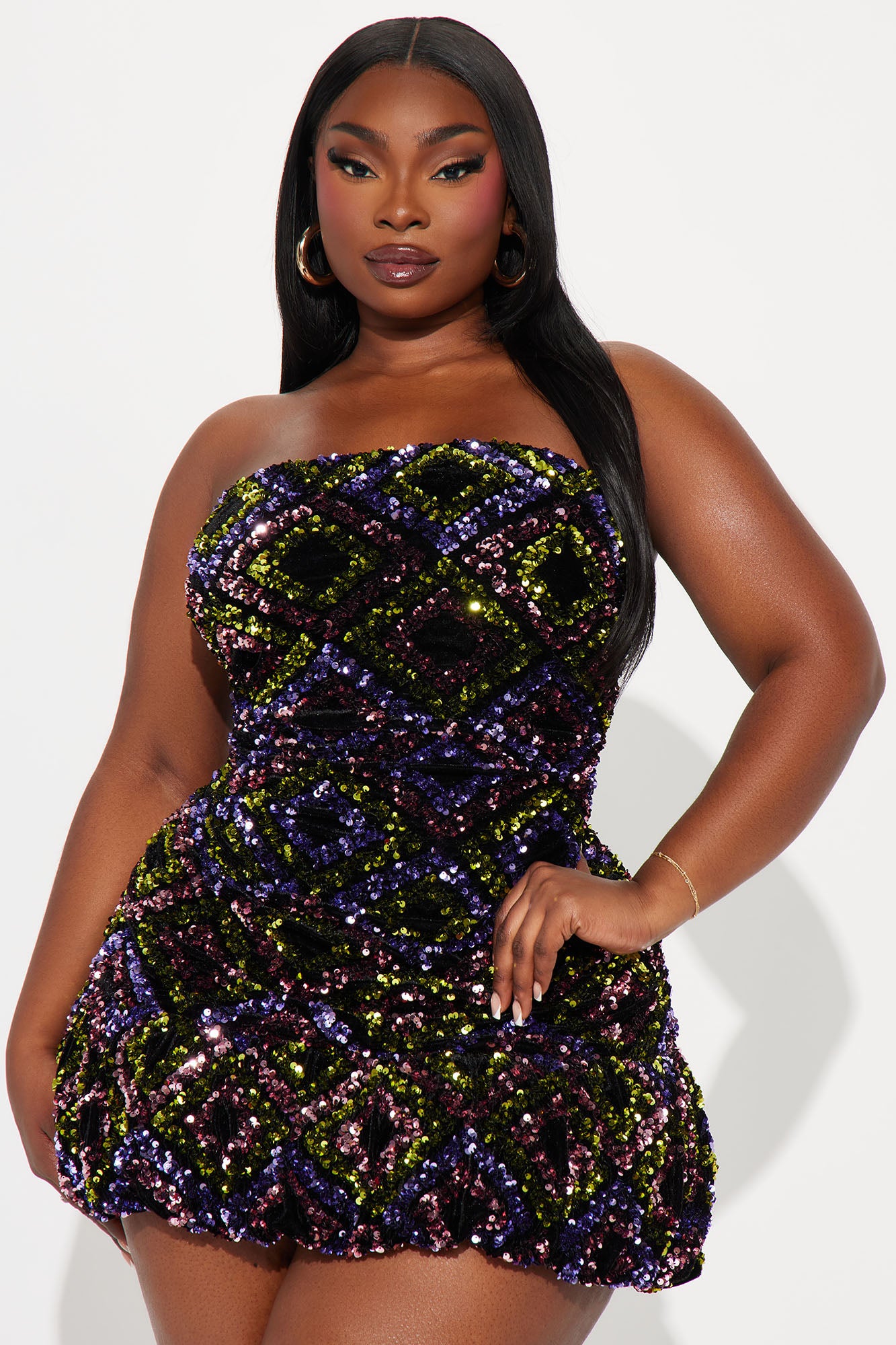 Cleo Sequin Bubble Mini Dress - Purple/combo - Image 4