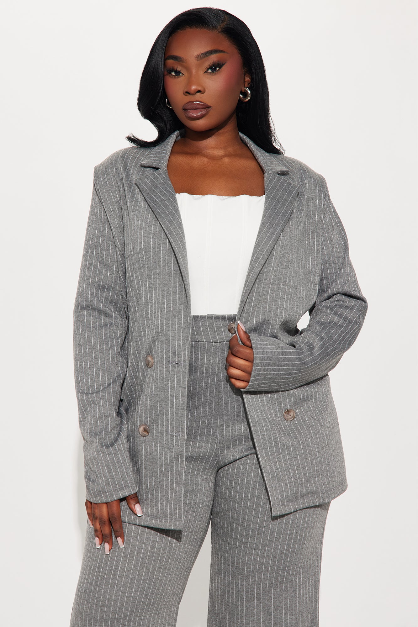 Work Wife Pinstripe Pant Set - Grey/White - Image 7