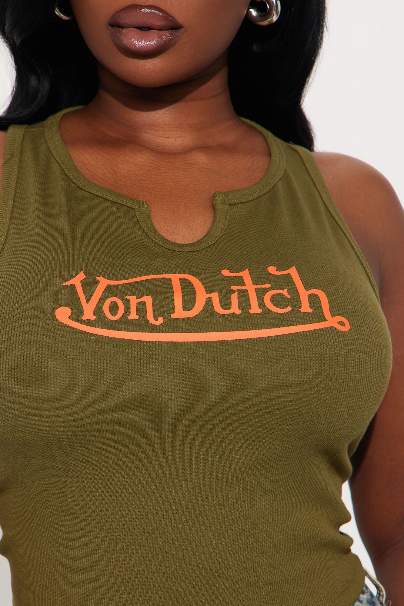 Von Dutch Distressed Notch Neck Tank Top - Olive - Image 7