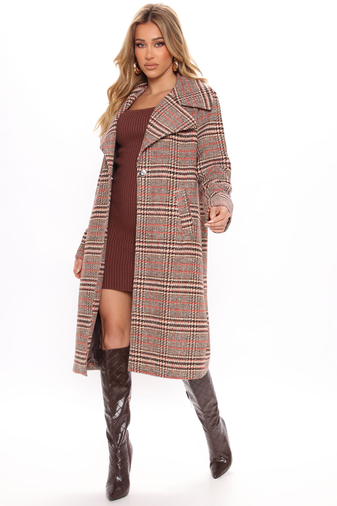 Looking For Clues Plaid Trench Coat - Rust/combo - Image 3
