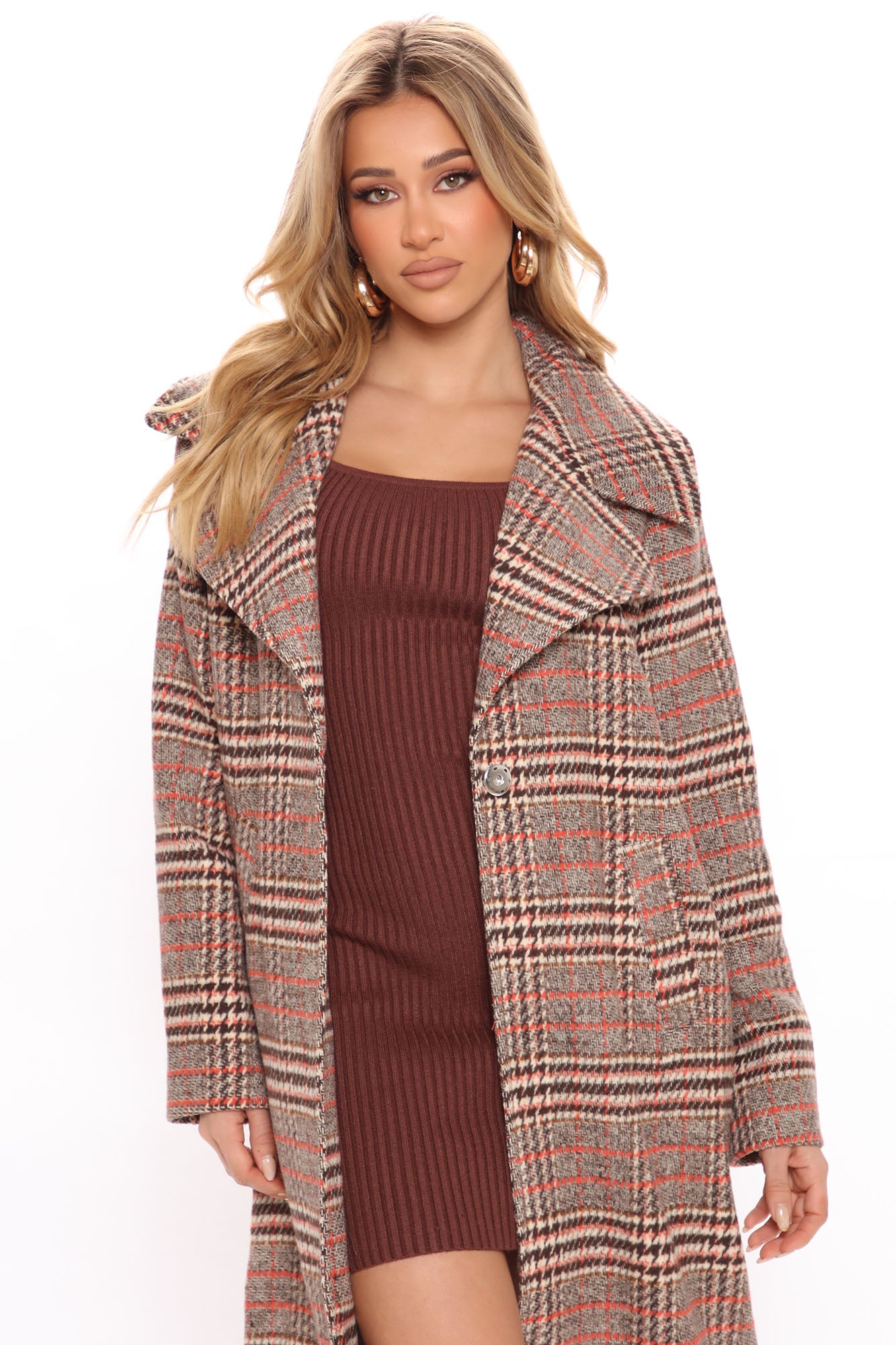 Looking For Clues Plaid Trench Coat - Rust/combo - Image 4
