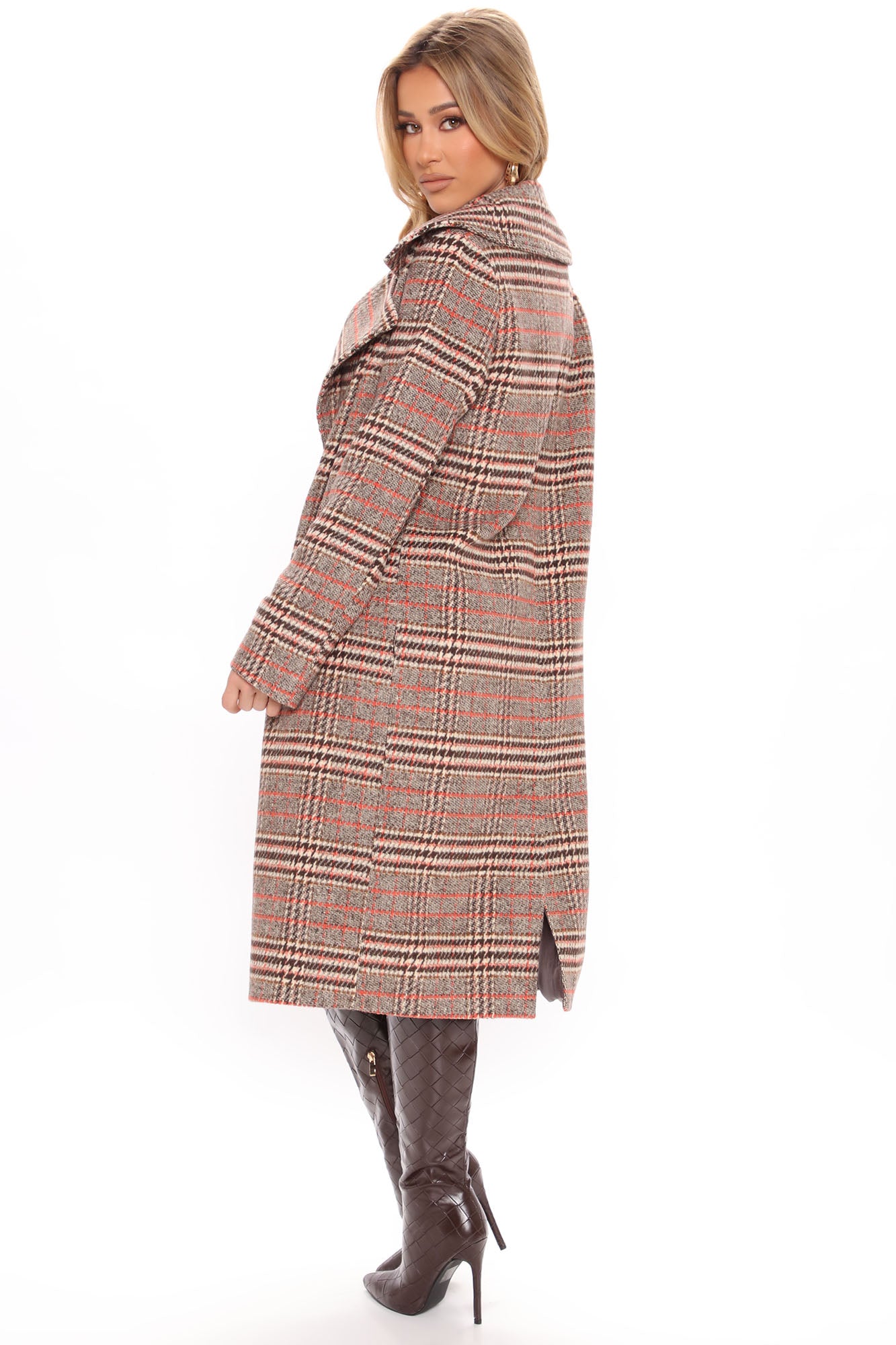 Looking For Clues Plaid Trench Coat - Rust/combo - Image 5