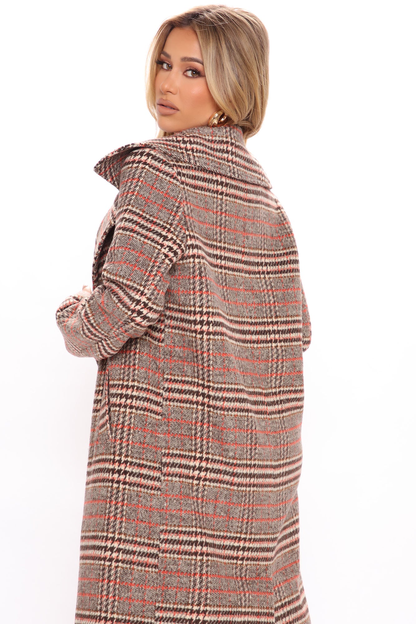 Looking For Clues Plaid Trench Coat - Rust/combo - Image 6