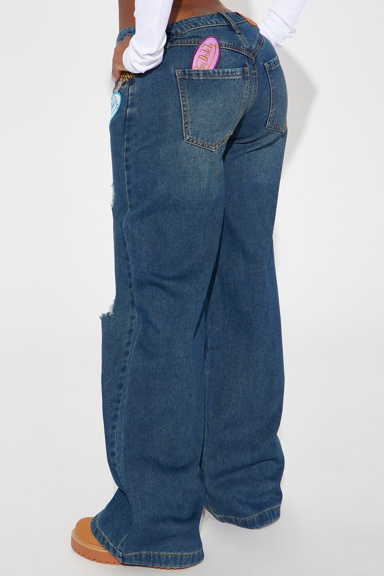 Von Dutch Patchwork Mid Rise Wide Leg Jeans - Dark Wash - Image 3