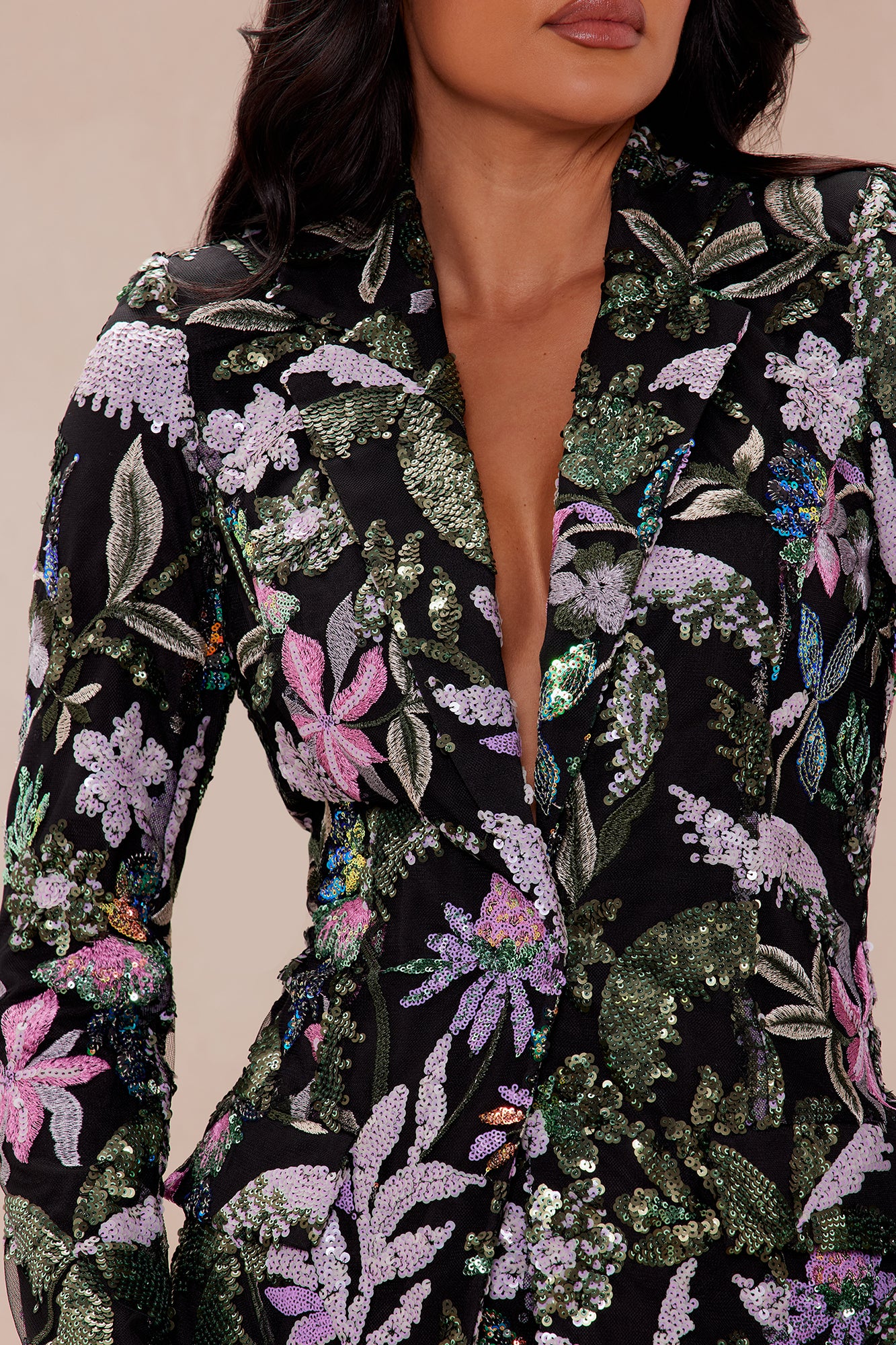 Eliza Sequin Embroidered Blazer - Black/combo - Image 3