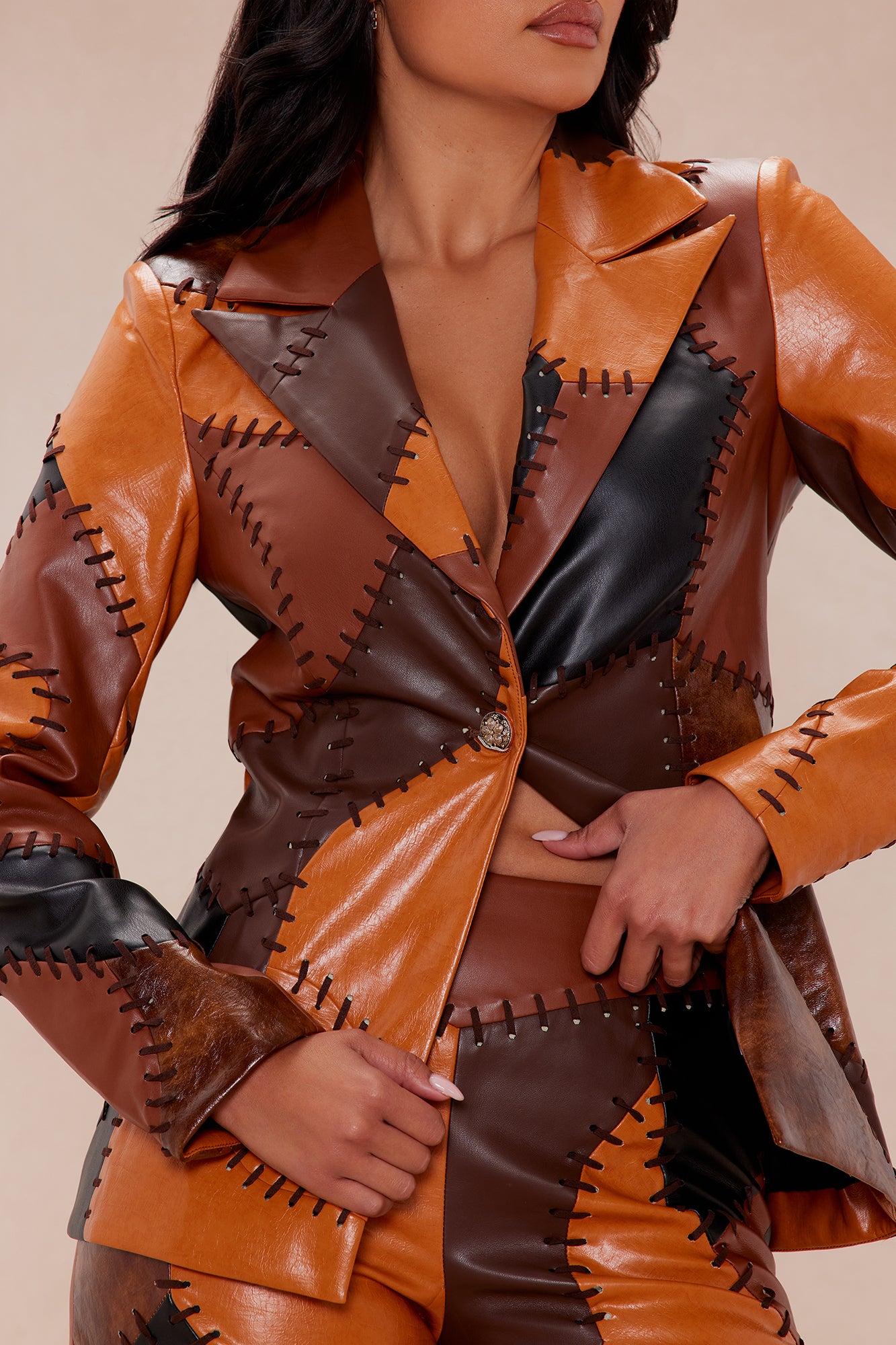 Sally Faux Leather Blazer - Brown/combo - Image 3