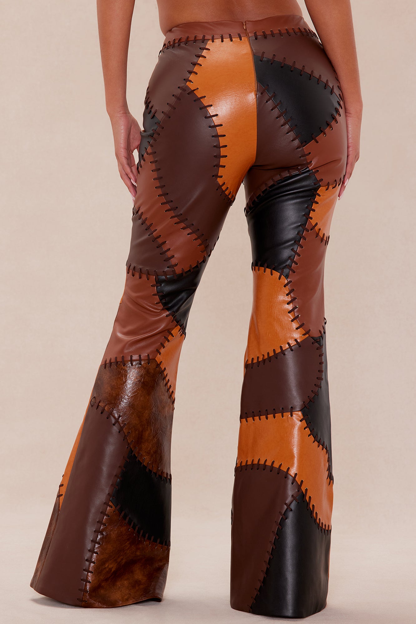 Sally Faux Leather Flare Pant - Brown/combo - Image 4