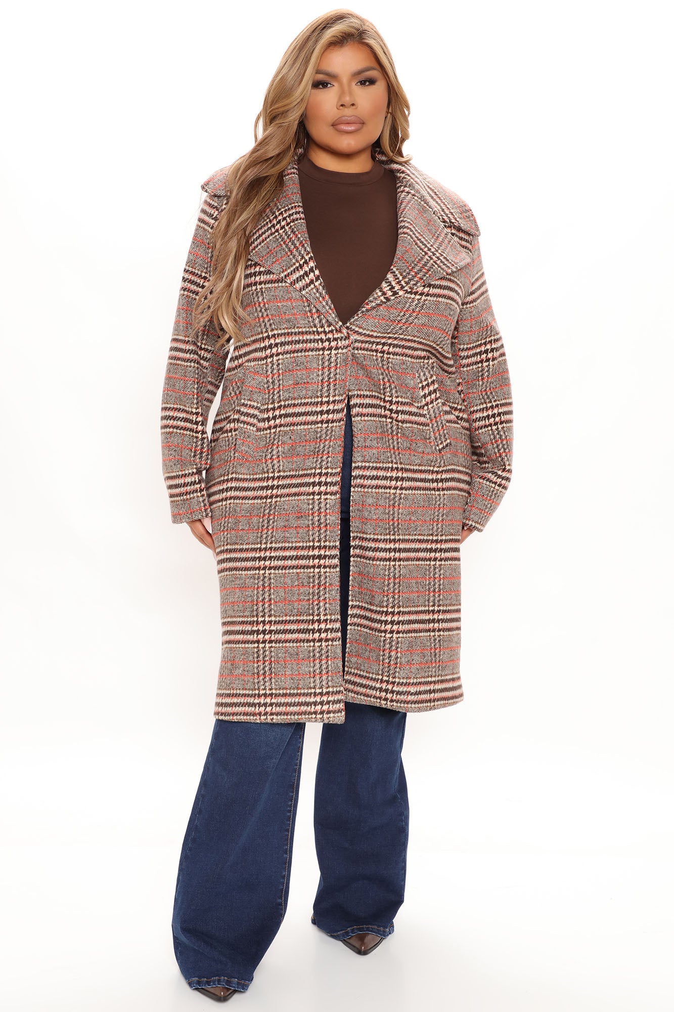 Looking For Clues Plaid Trench Coat - Rust/combo - Image 7
