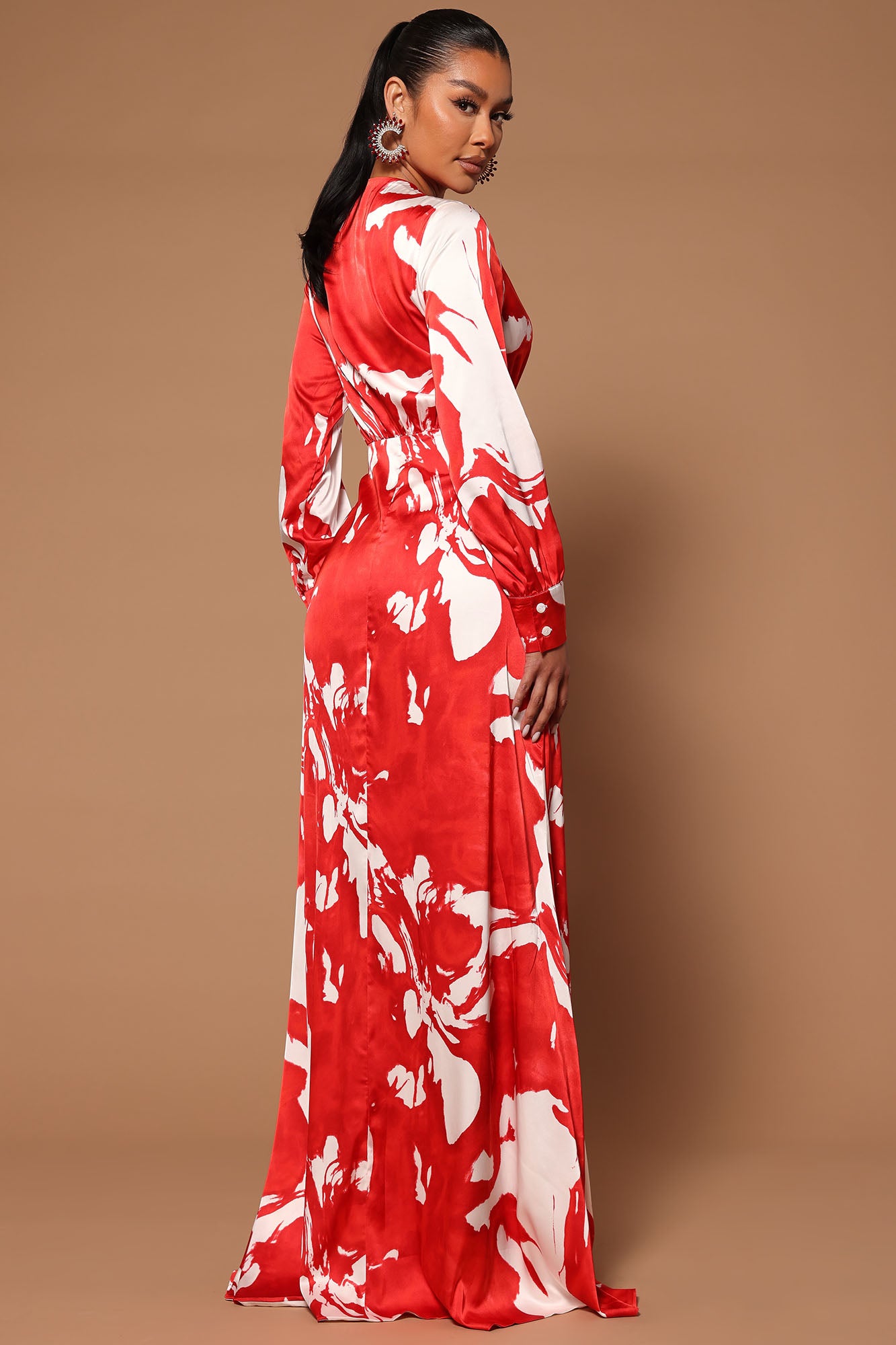 Melissa Satin Maxi Dress - Red/White - Image 4