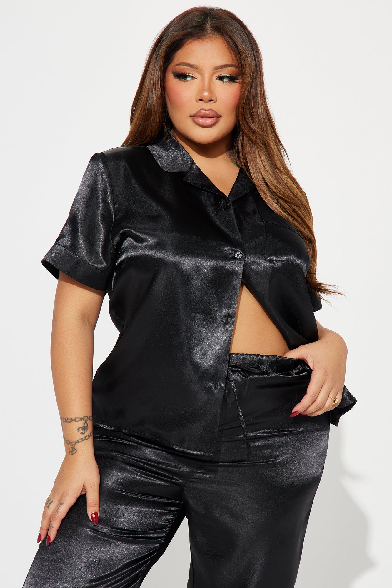 Pillow Fight Satin PJ Pants Set - Black - Image 5