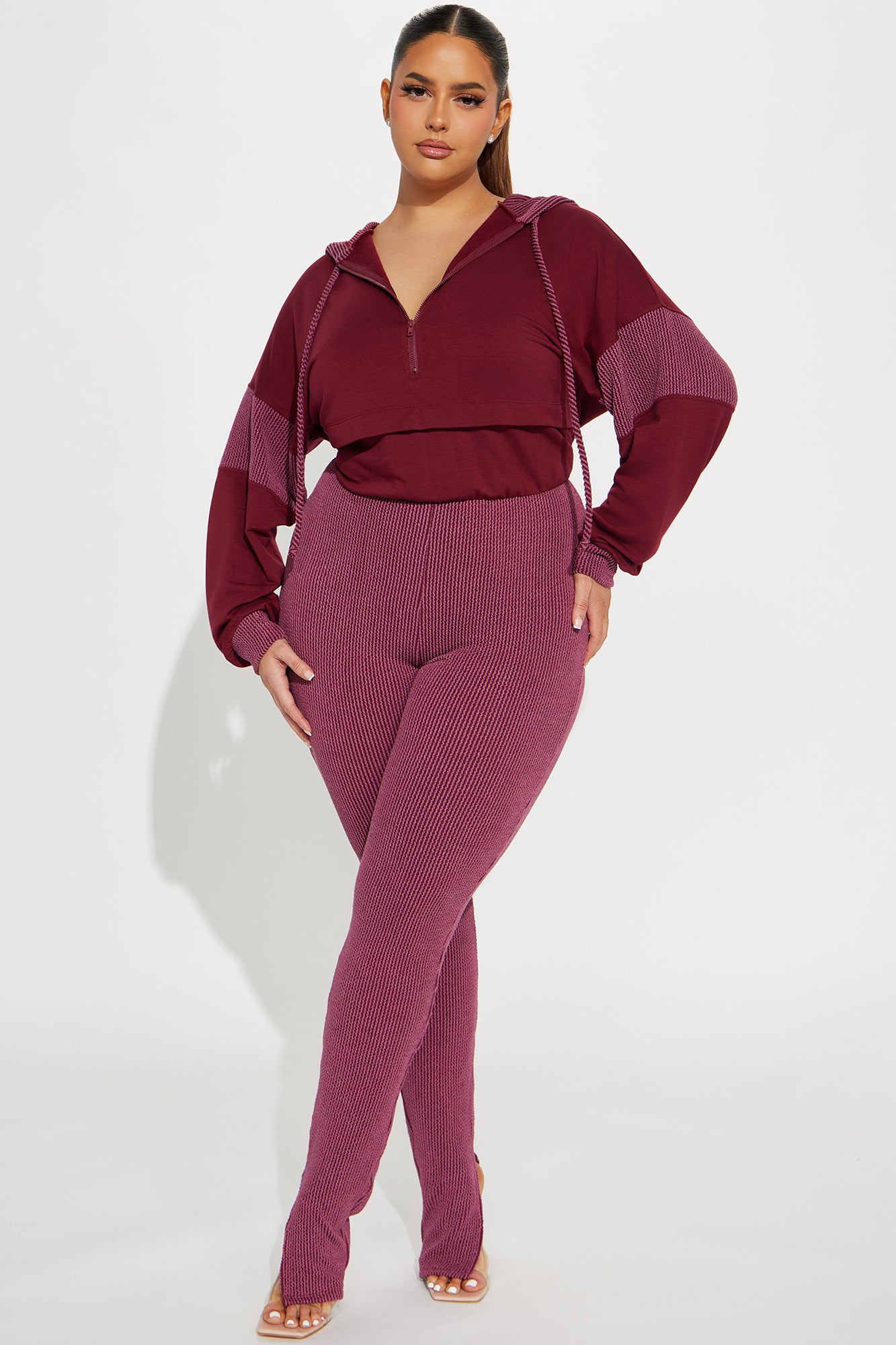 Off The Stage Hoodie Jumpsuit - Burgundy - Image 4