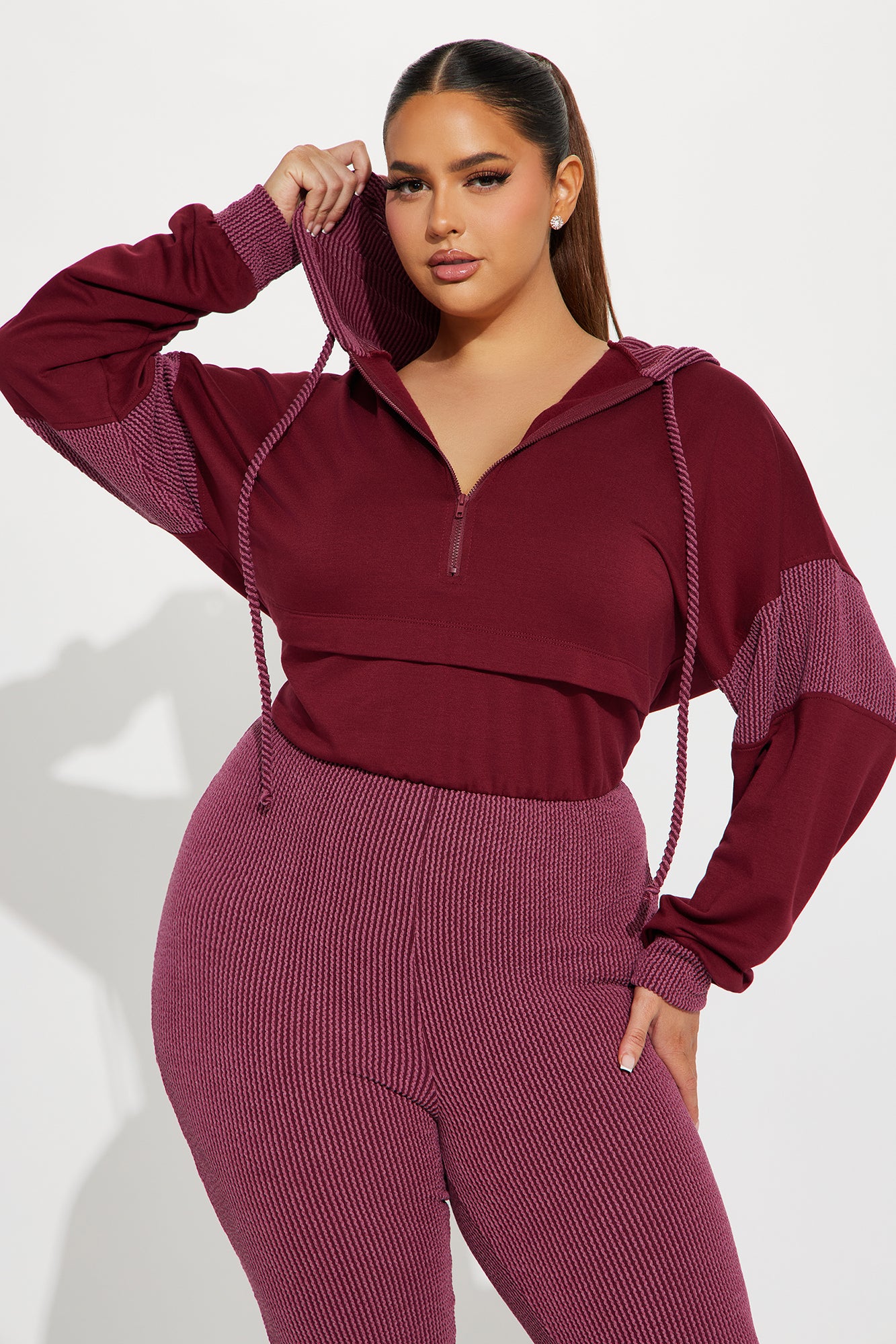 Off The Stage Hoodie Jumpsuit - Burgundy - Image 5