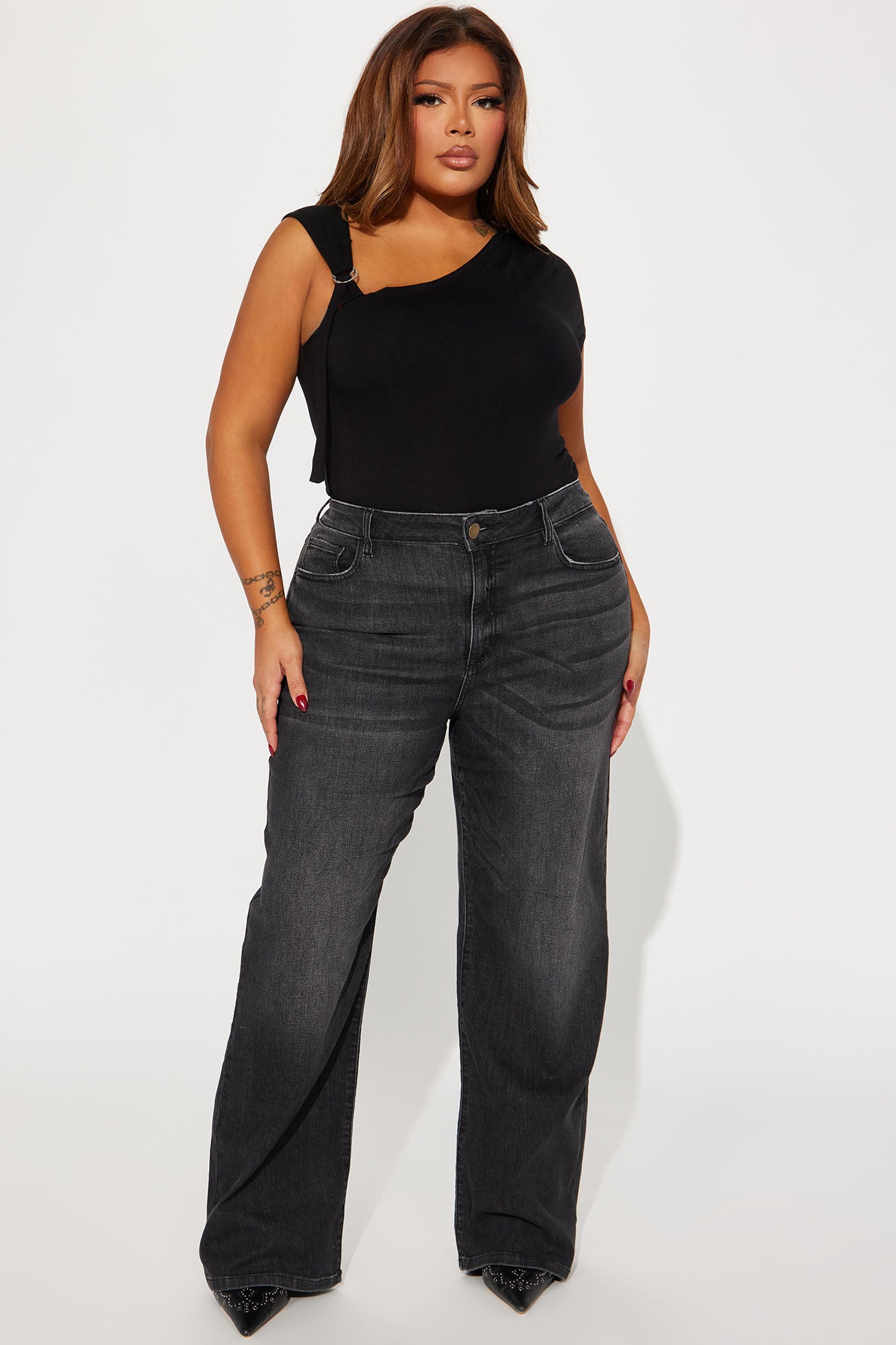 Bellissima Basic Stretch Straight Leg Jeans - Black Wash - Image 6