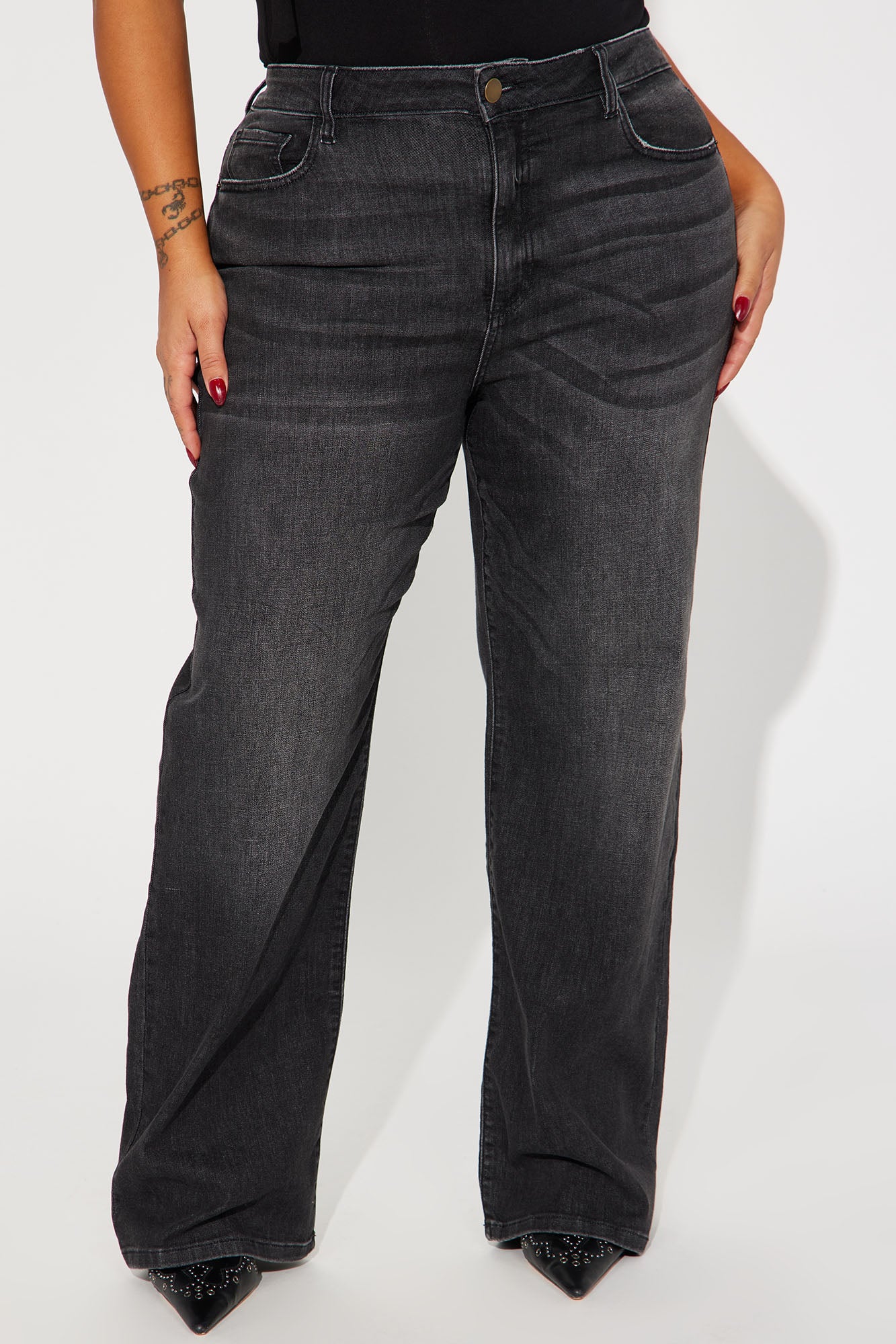 Bellissima Basic Stretch Straight Leg Jeans - Black Wash - Image 7