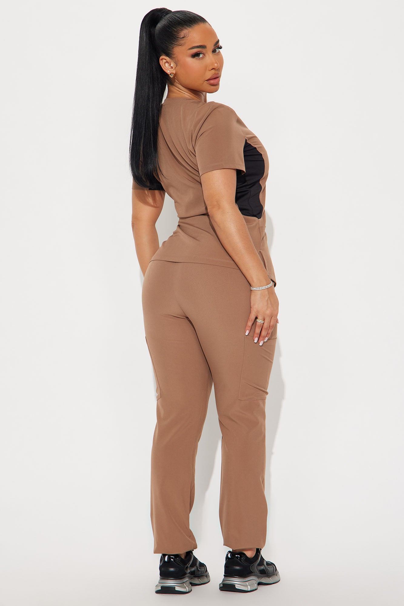 Ready To Help 2 Tone Uniform Scrub Jogger Set - Brown - Image 3