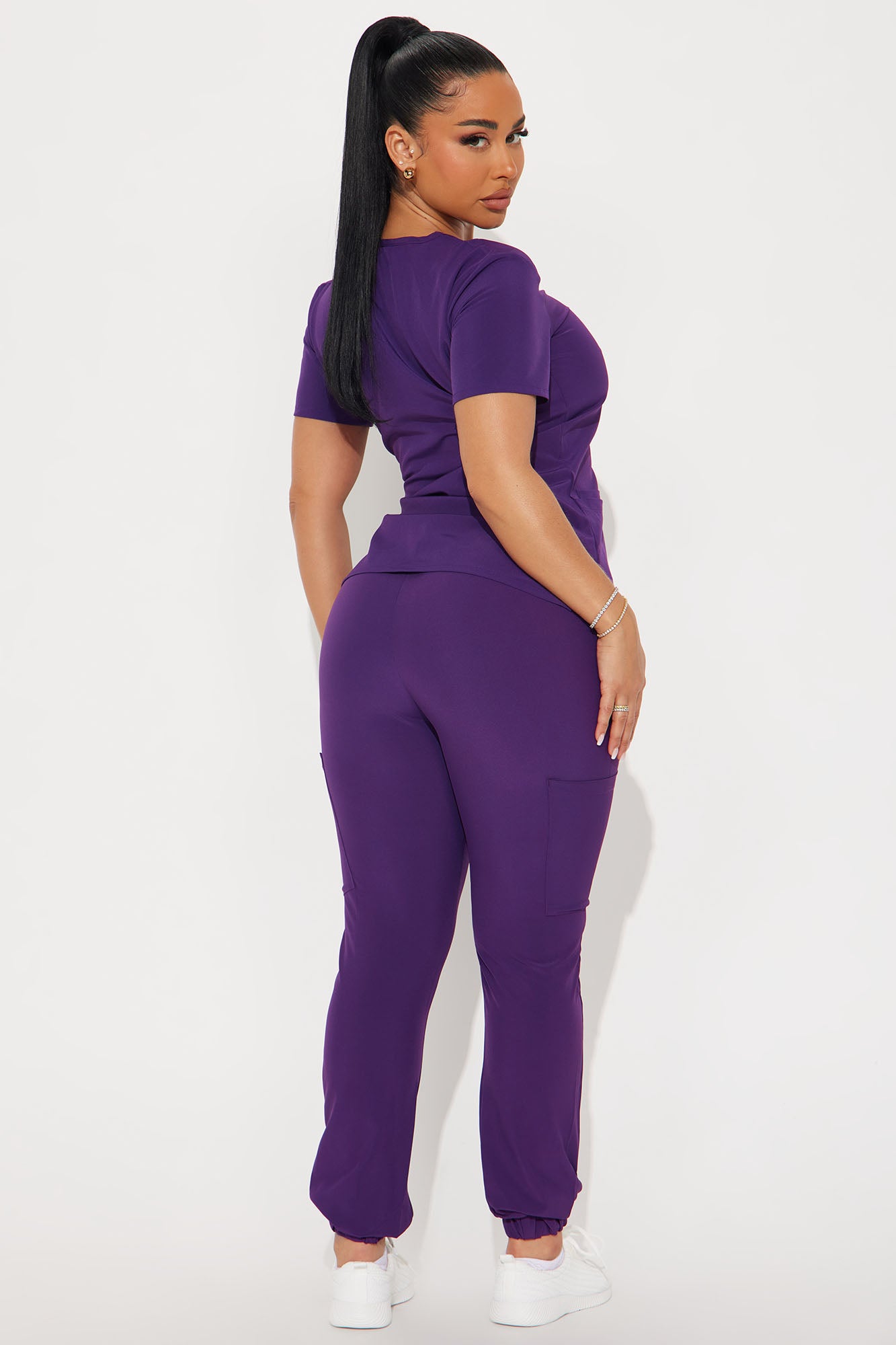 Working On It Stretch Uniform Scrub Jogger Set - Eggplant - Image 3