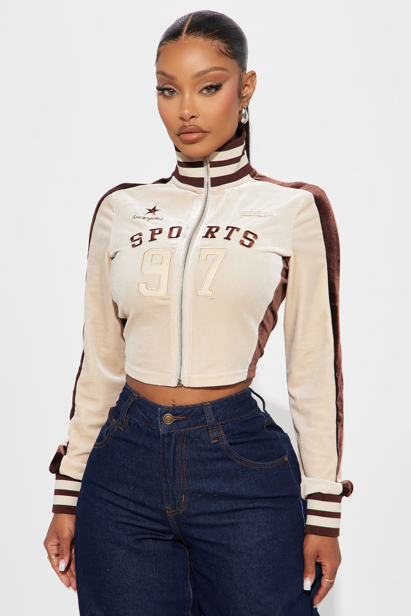 All Star Sports Club Velour Jacket - Taupe - Image 3