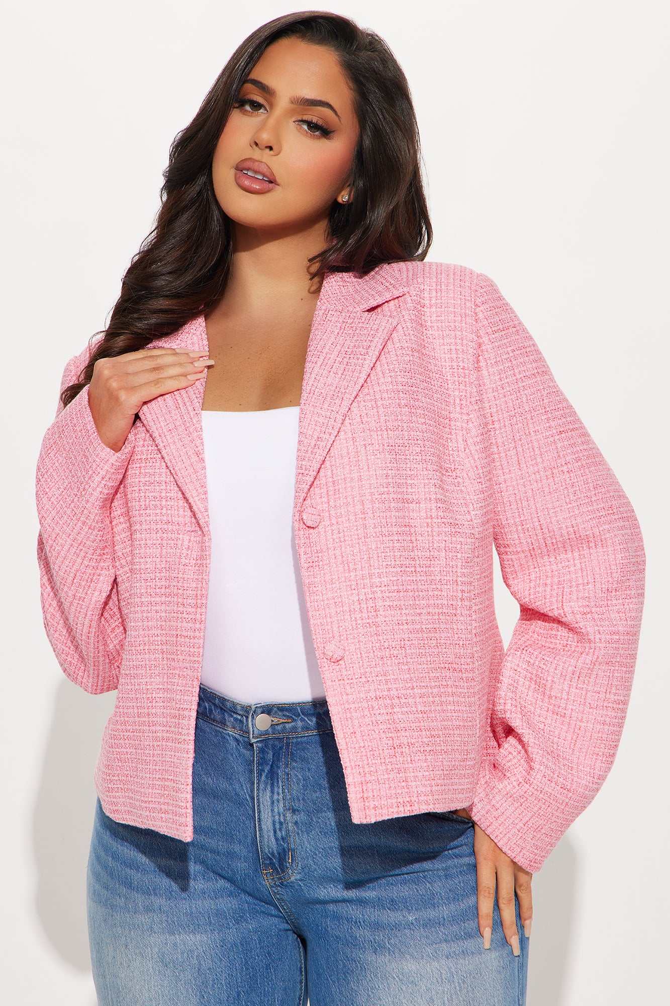 Sign On The Line Tweed Blazer - Rose - Image 4