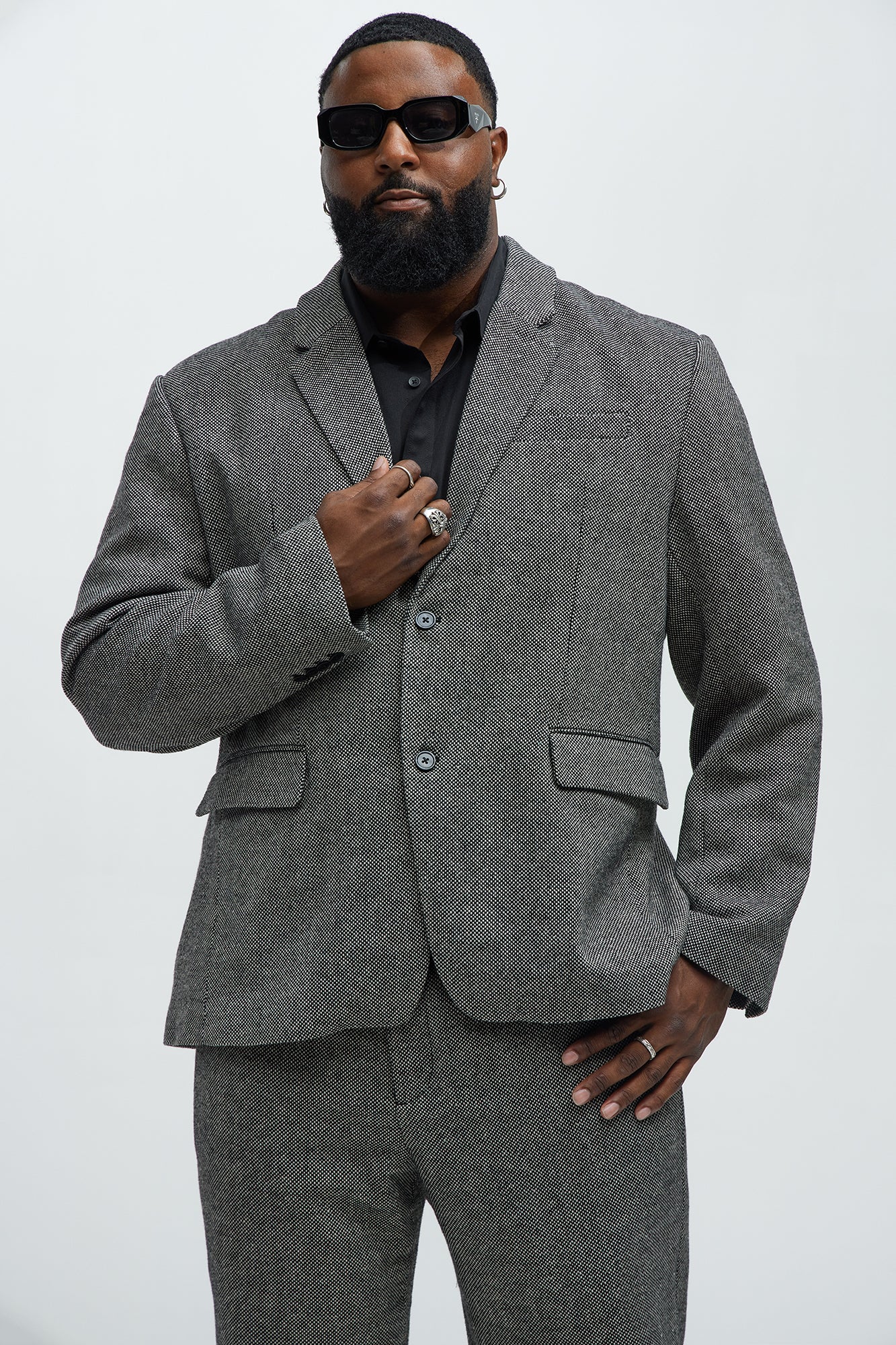 Hancock Tweed Textured Blazer - Charcoal - Image 6