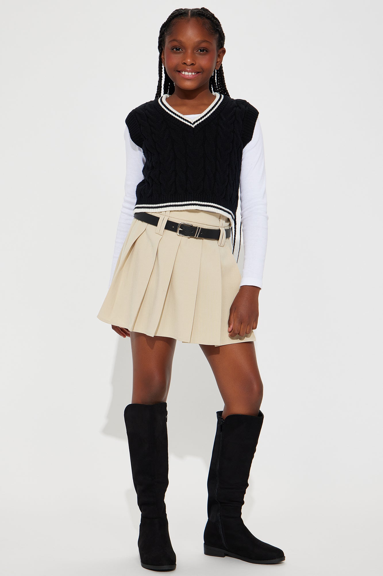 Mini Nobody's Business Belted Pleated Skort - Khaki - Image 3