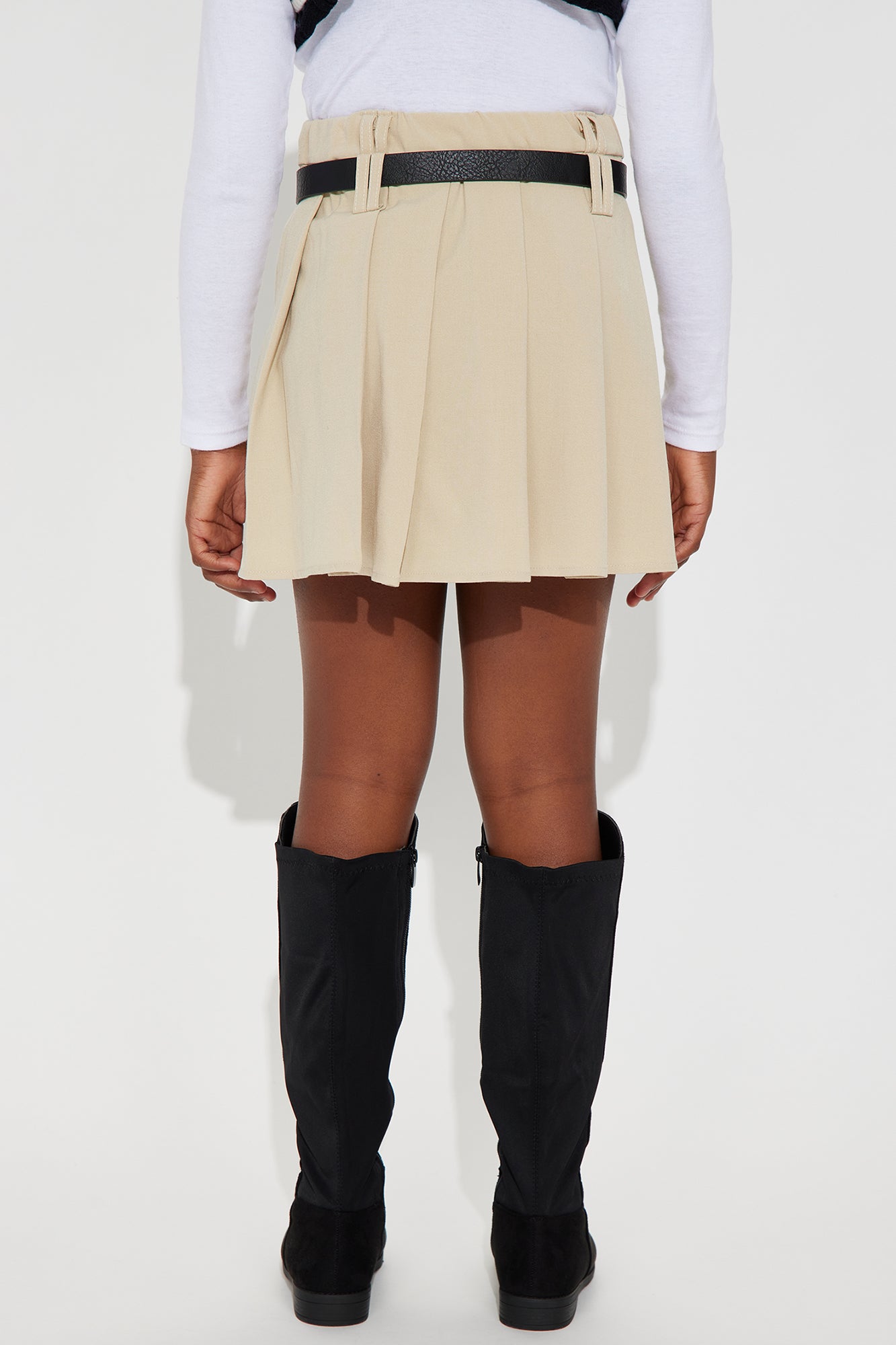 Mini Nobody's Business Belted Pleated Skort - Khaki - Image 5