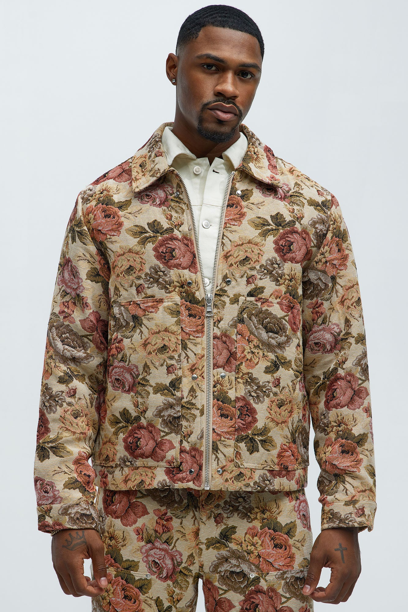 Bellevue Floral Tapestry Work Jacket - Taupe/combo - Image 3
