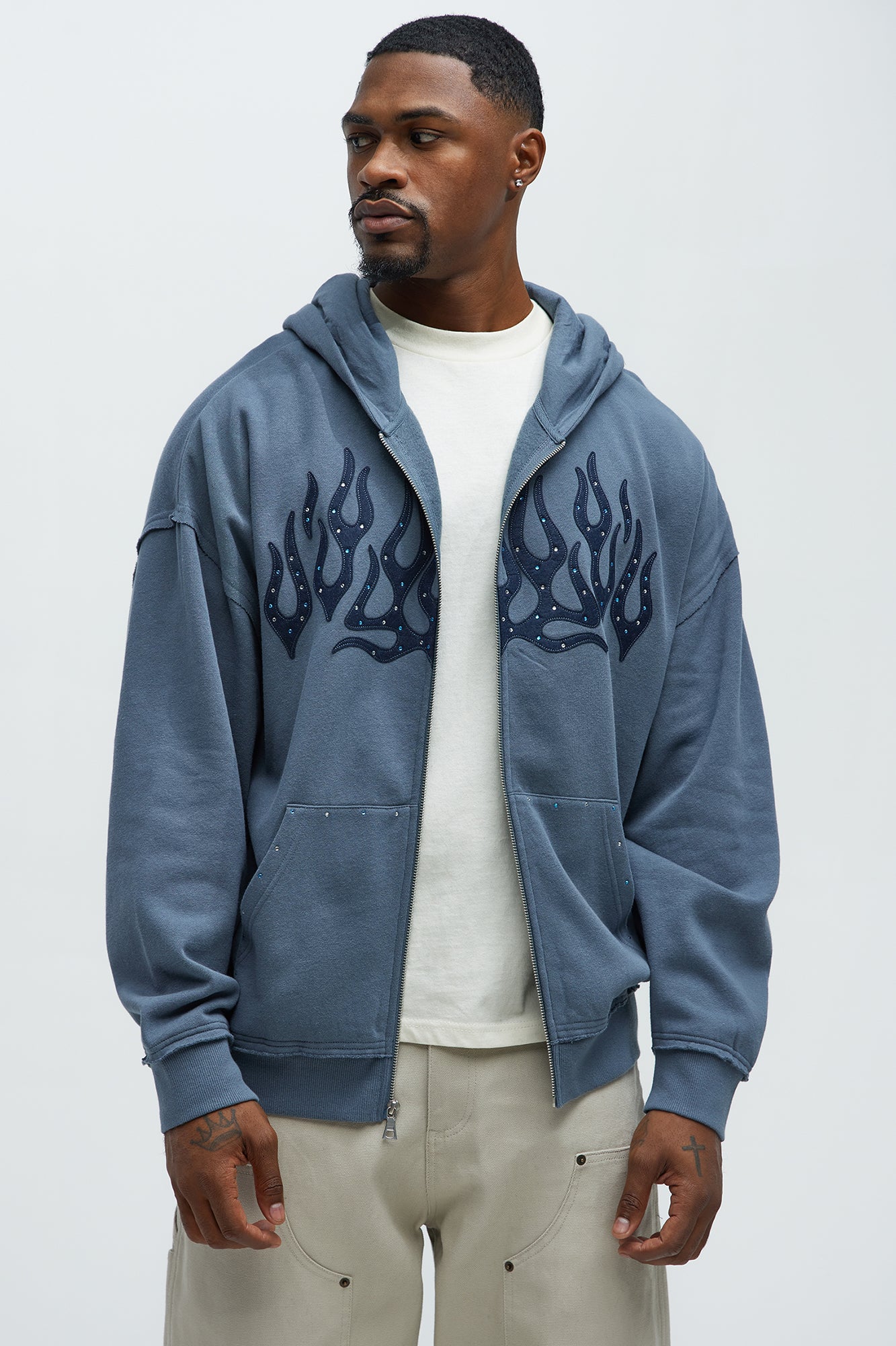 Tyson Bling Oversized Zip Hoodie - Blue - Image 3