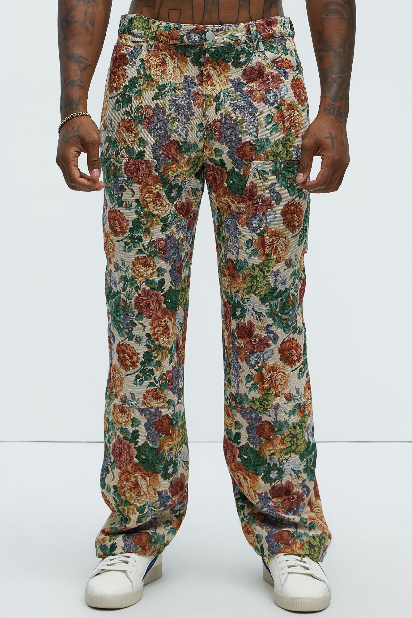 Bellevue Flared Tapestry Carpenter Pants - Green/combo - Image 3