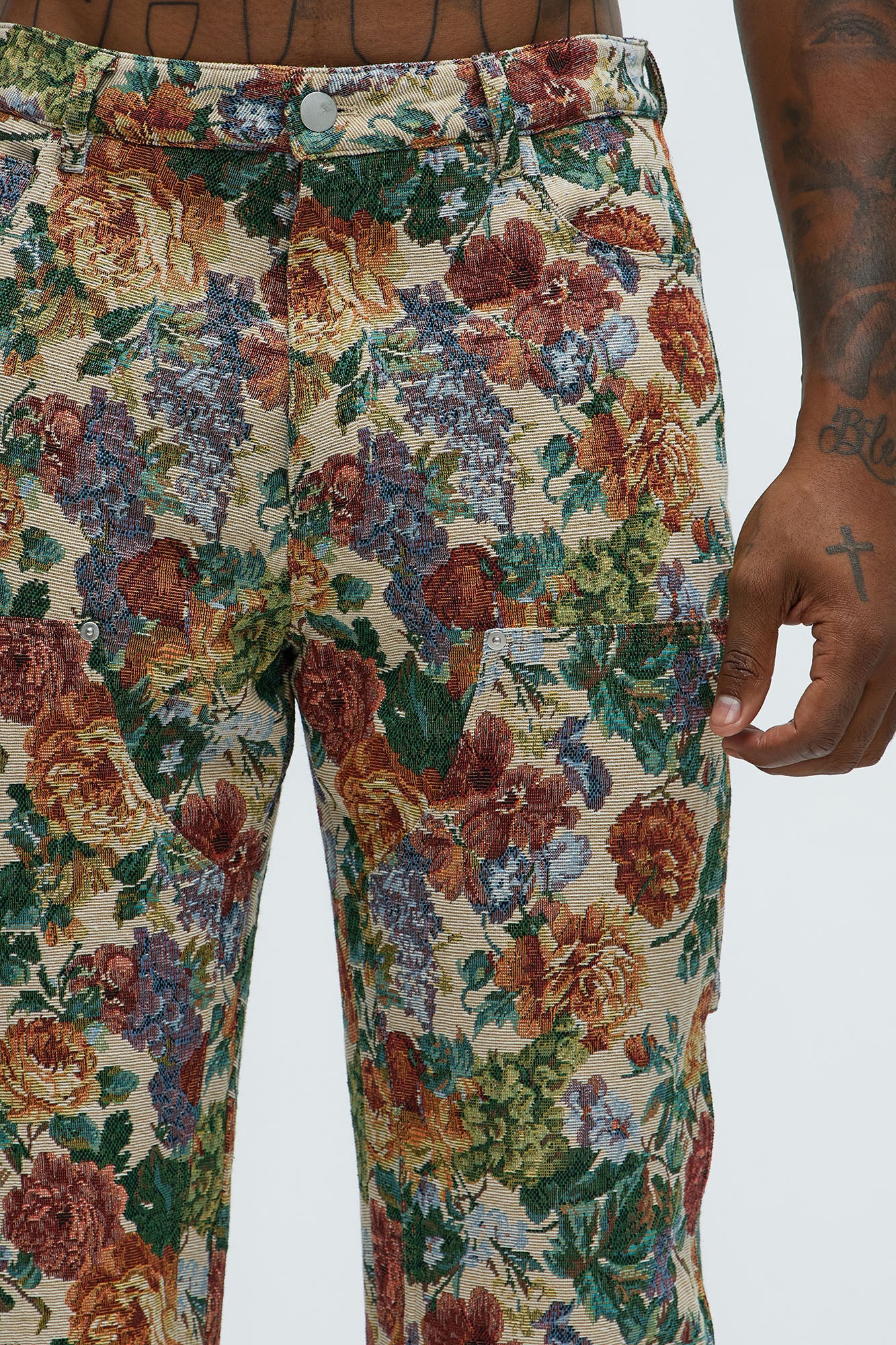 Bellevue Flared Tapestry Carpenter Pants - Green/combo - Image 4