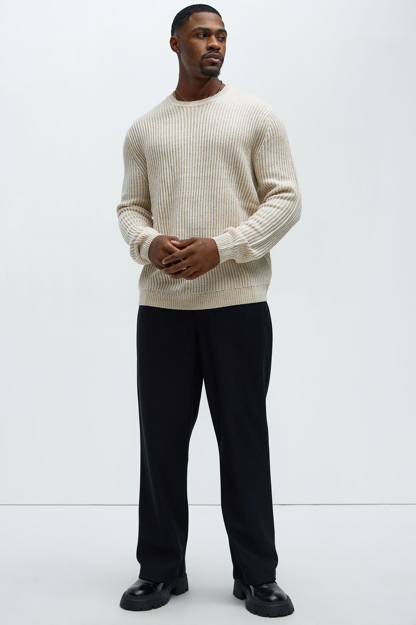 Heavy Ribbed Pullover Sweater - Cream - Image 4