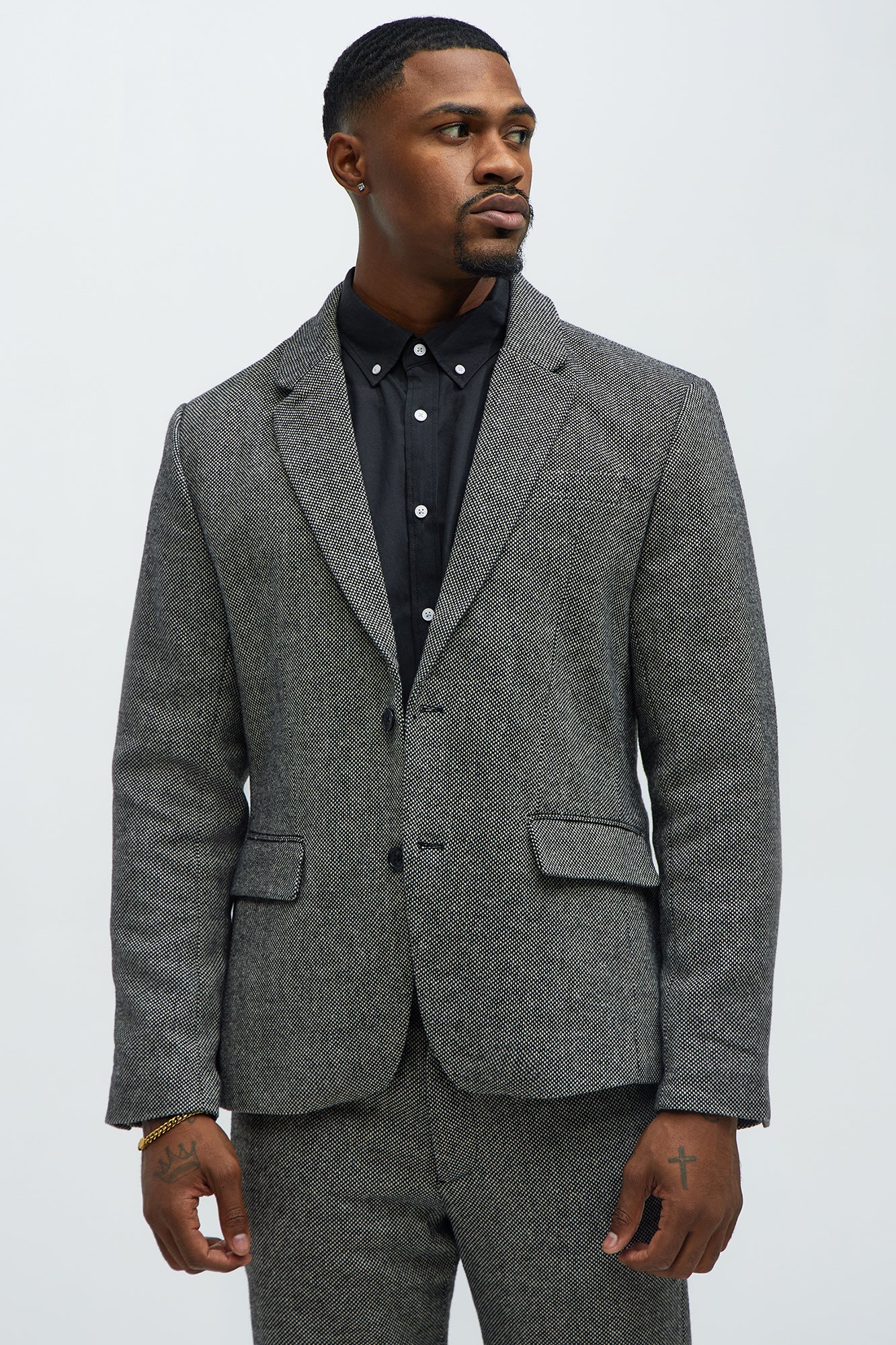 Hancock Tweed Textured Blazer - Charcoal - Image 3
