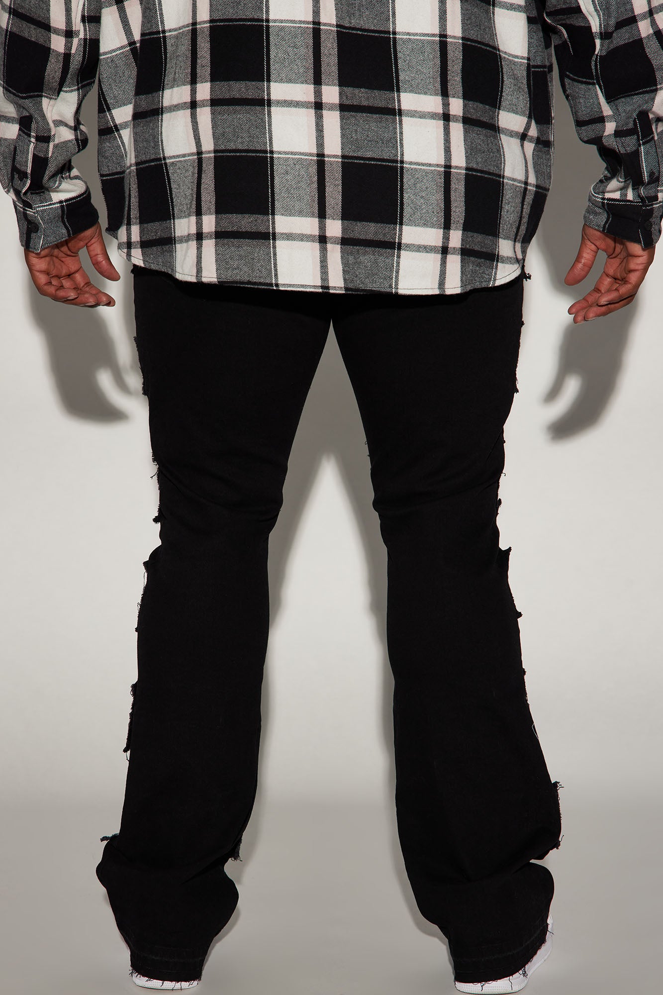 Patch Ripped Stacked Skinny Flare Jeans - Black - Image 8