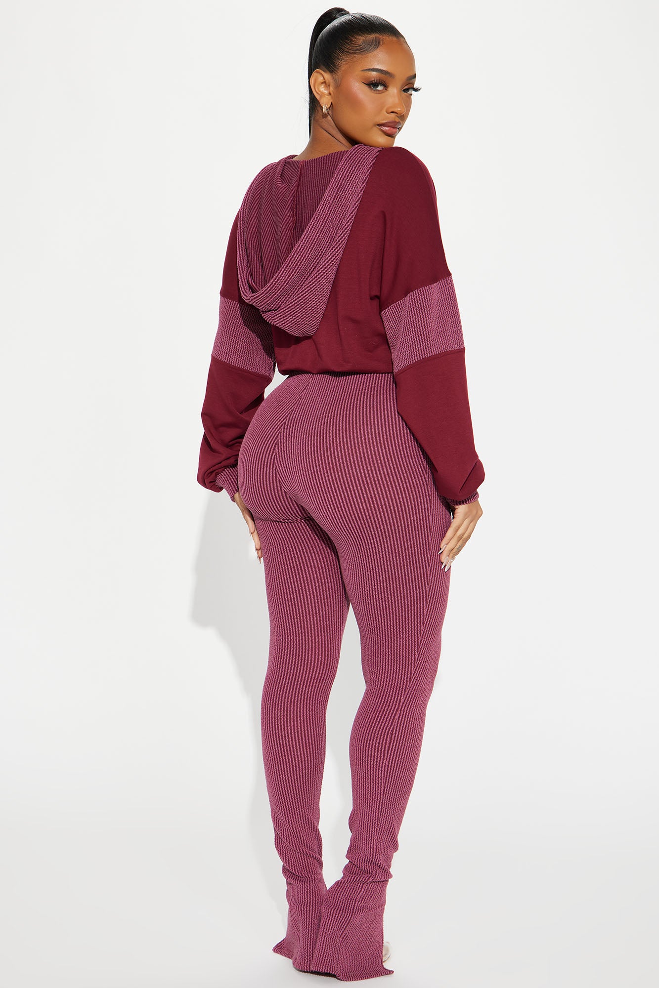 Off The Stage Hoodie Jumpsuit - Burgundy - Image 3