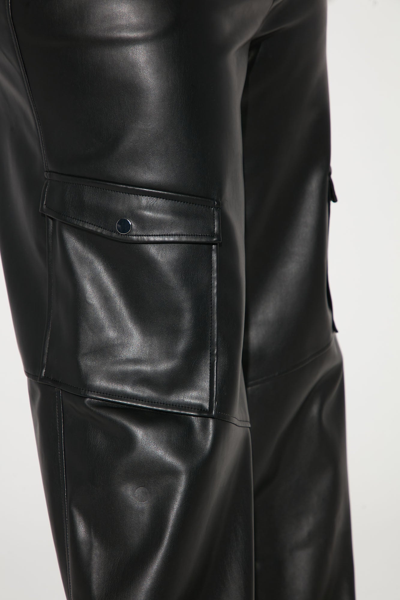 She's So Lucky Faux Leather Cargo Pant - Black - Image 6