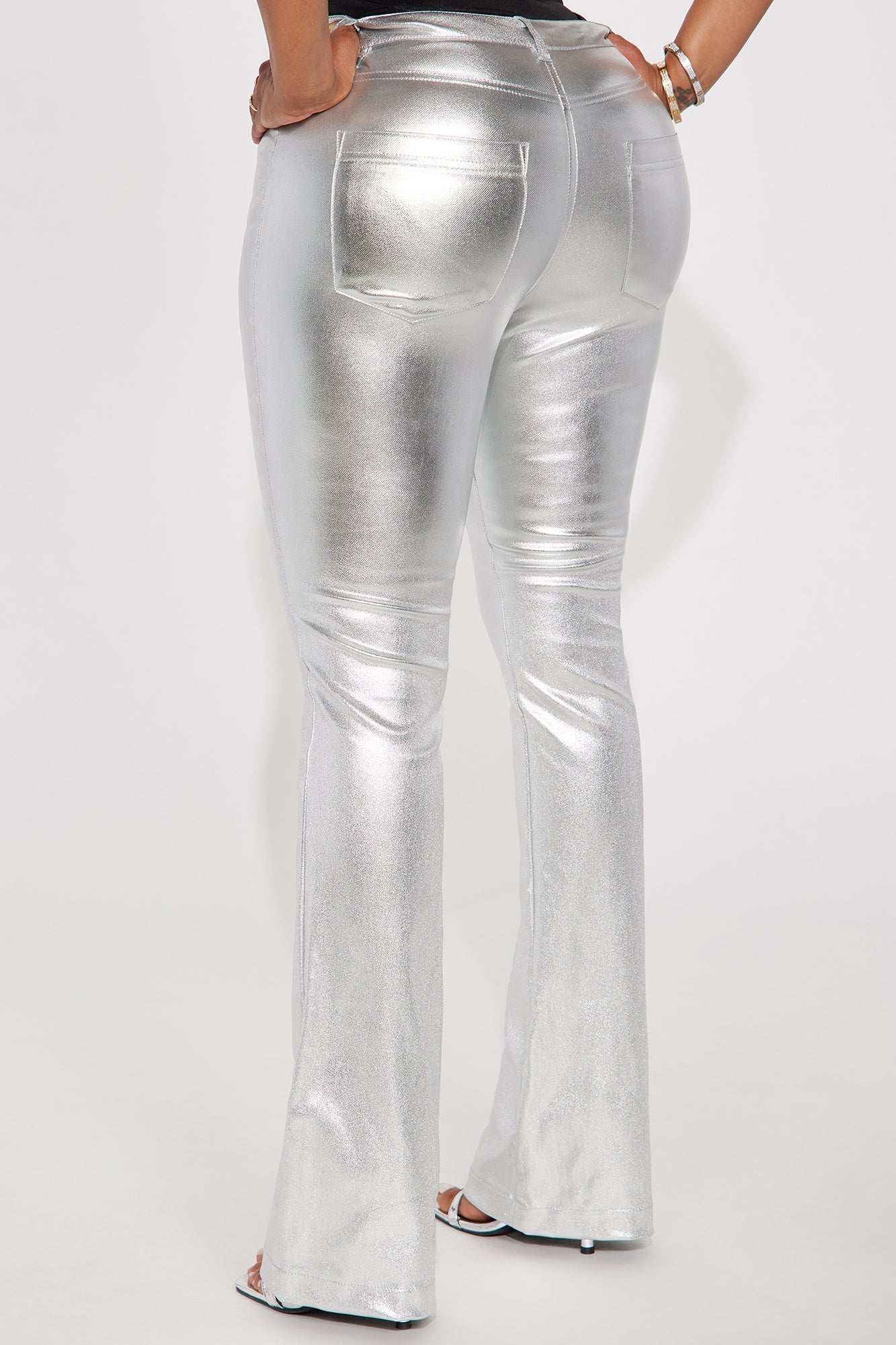 Behind The Flash Metallic Flare Pant - Silver - Image 4