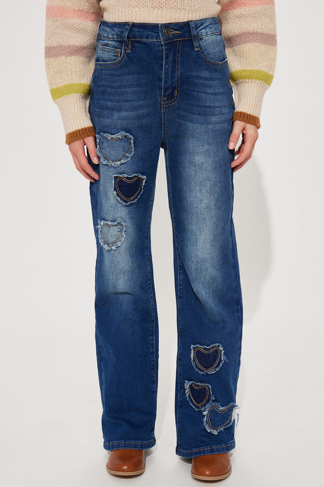 Mini Love You Forever Frayed Heart Jeans - Medium Wash - Image 3