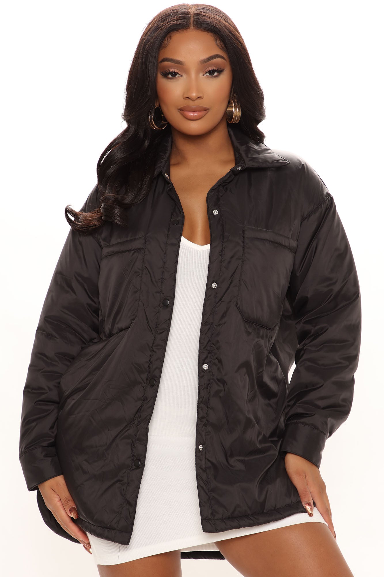 Quick Thinking Puffer Shacket - Black - Image 4