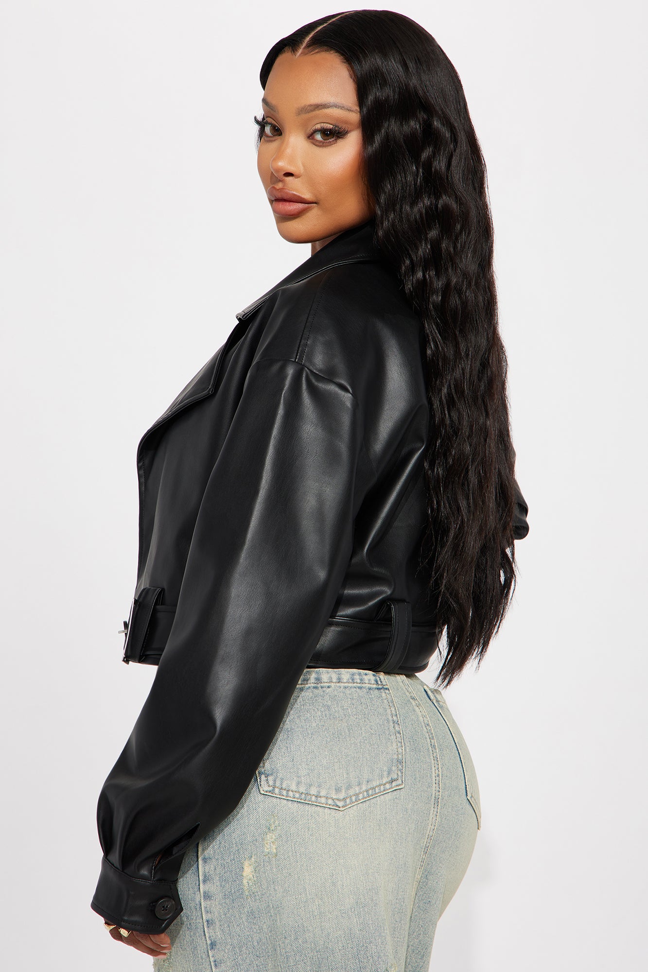 My Best Behavior Faux Leather Cropped Jacket - Black - Image 4