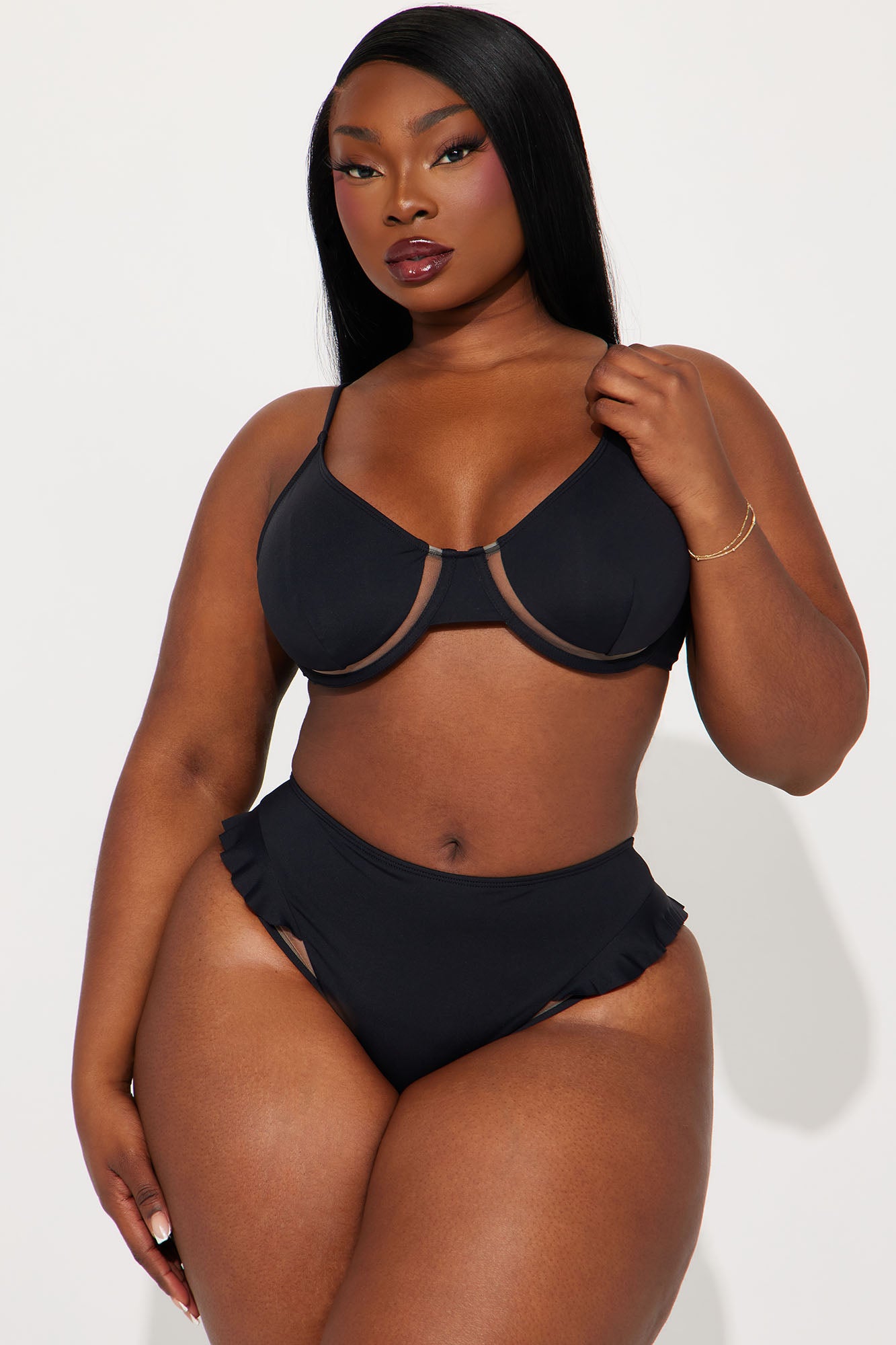 Megan Mesh Cutout 2 Piece Bikini - Black - Image 4