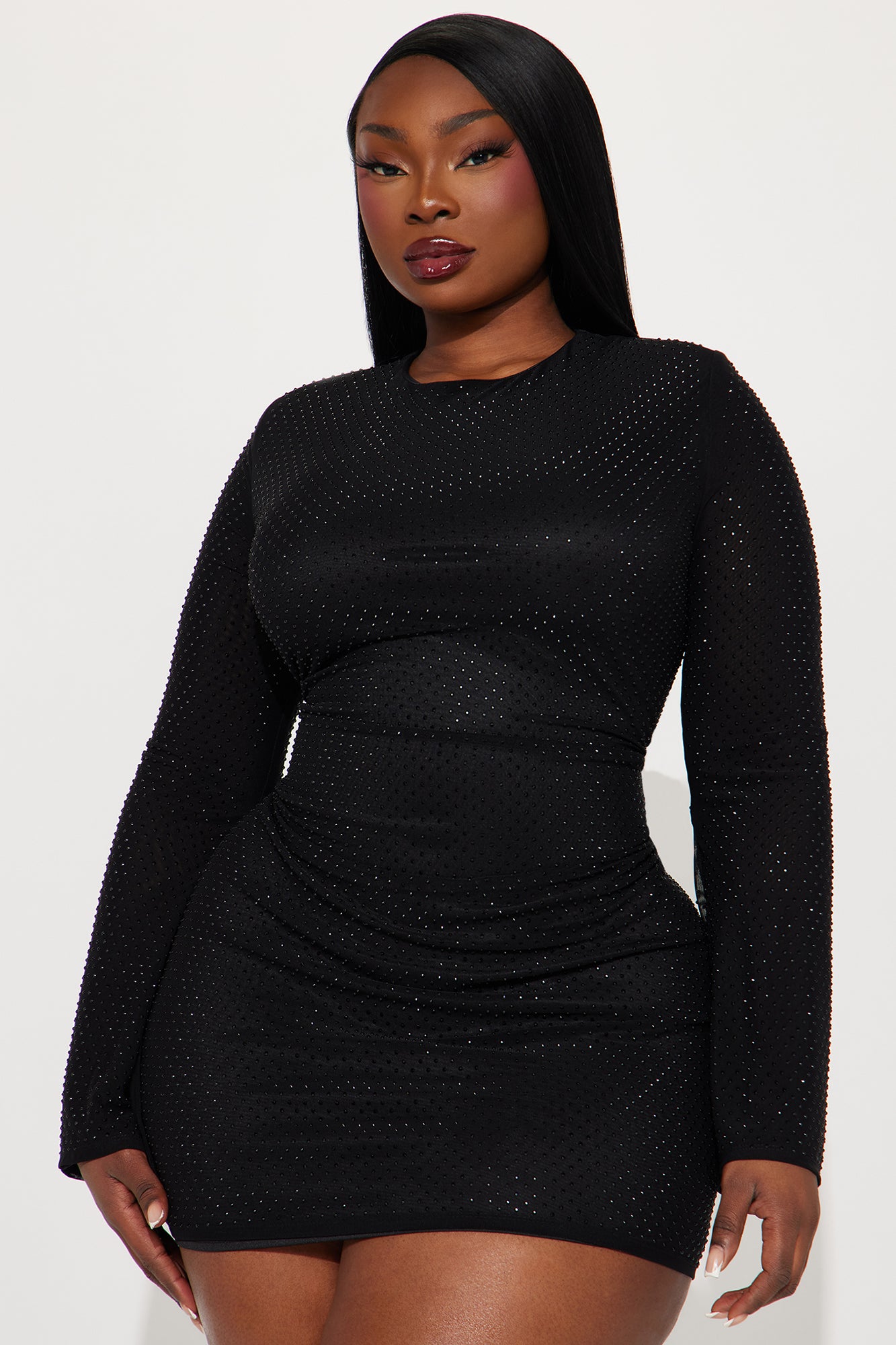 Sarah Rhinestone Mesh Mini Dress - Black - Image 4
