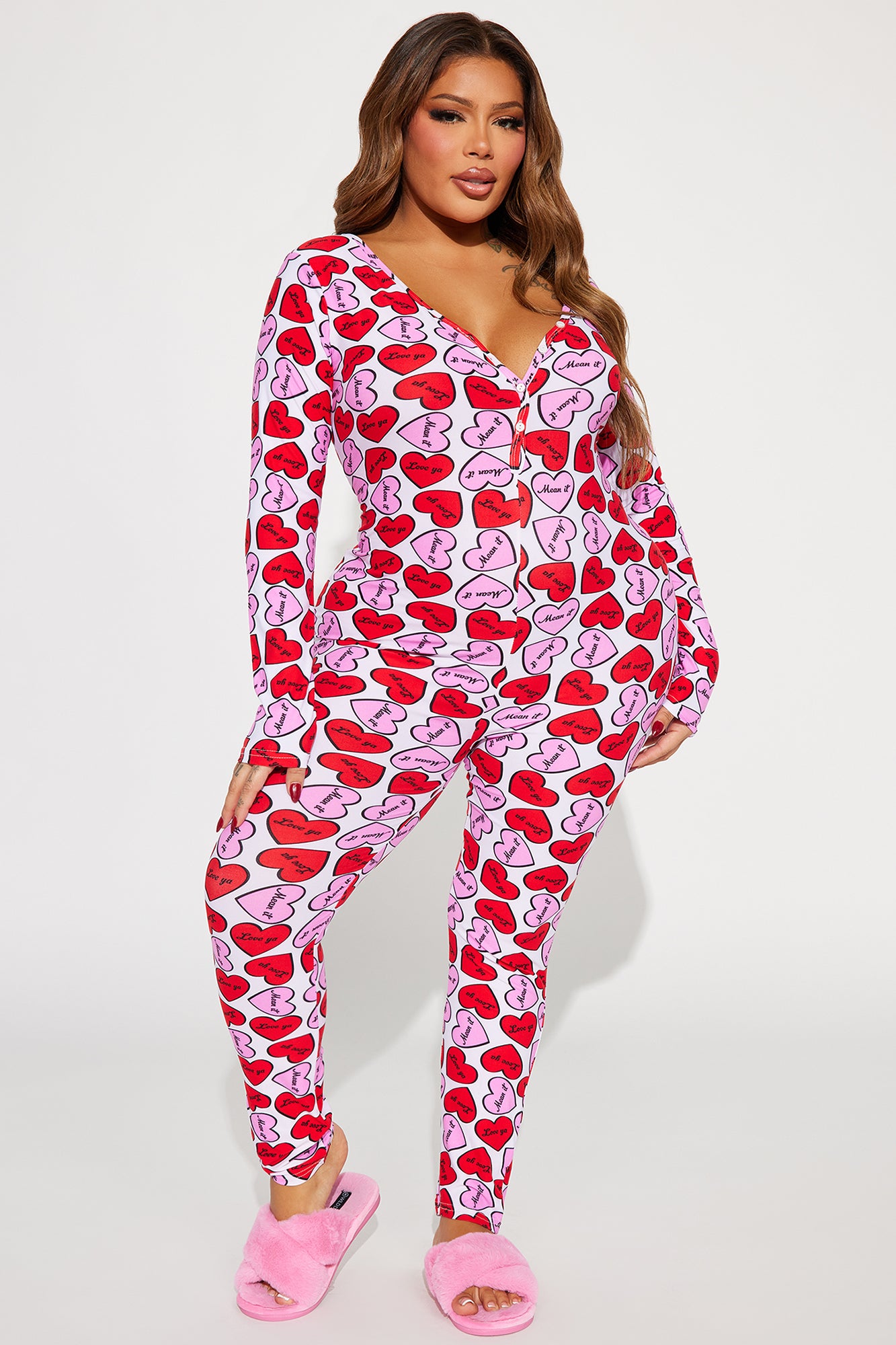 Sweet Hearts PJ Jumpsuit Onesie - Hot Pink/combo - Image 5