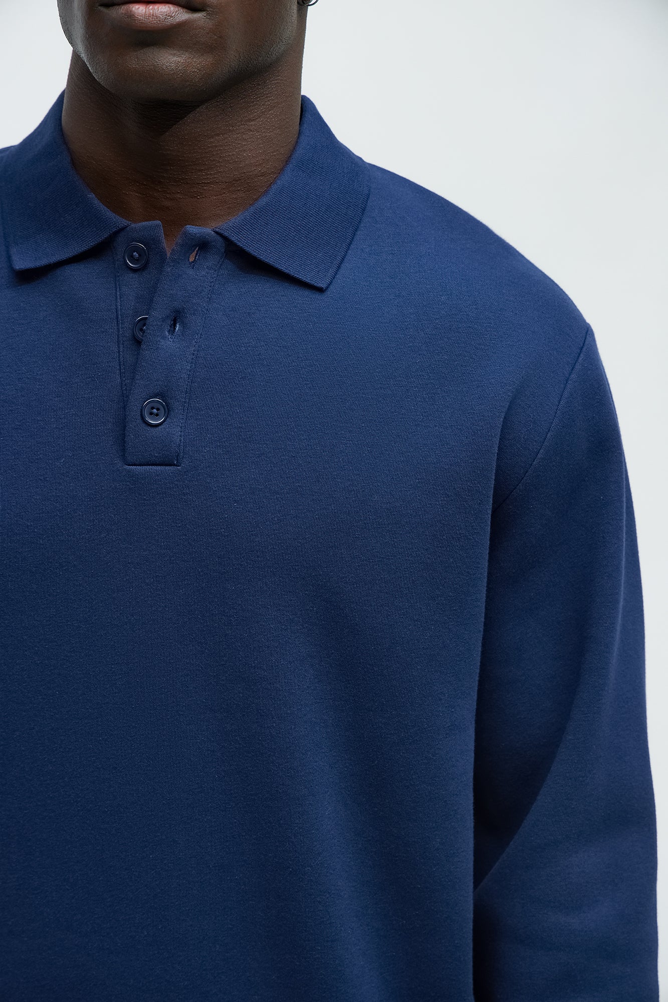 Tyson Fleece Long Sleeve Polo - Navy - Image 3