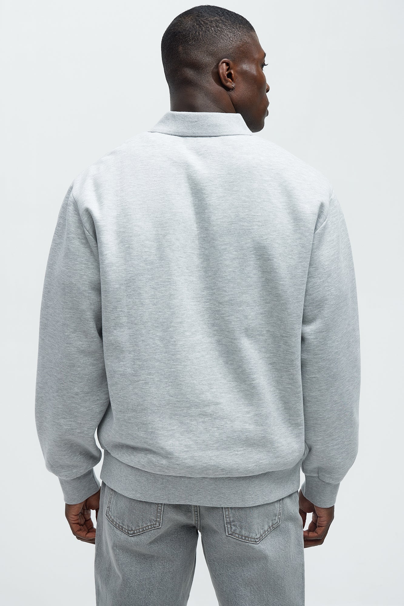 Tyson Fleece Long Sleeve Polo - Heather Grey - Image 3