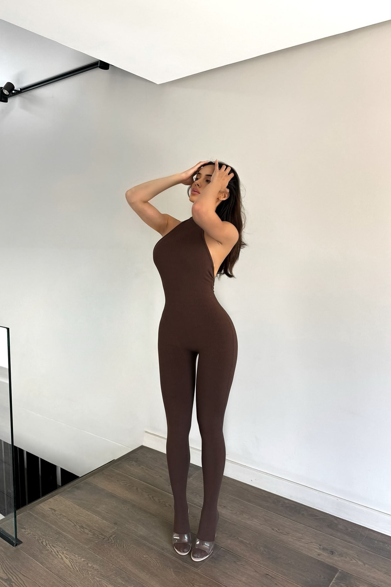 Cassandra Light Snatched Jumpsuit - Brown - Image 9
