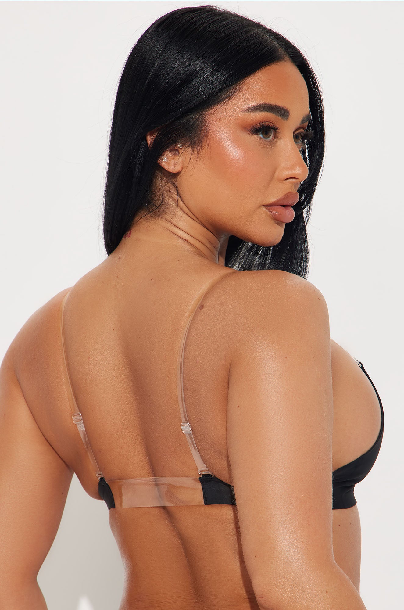 No Show Microfiber Clear Strap Bralette - Black - Image 3