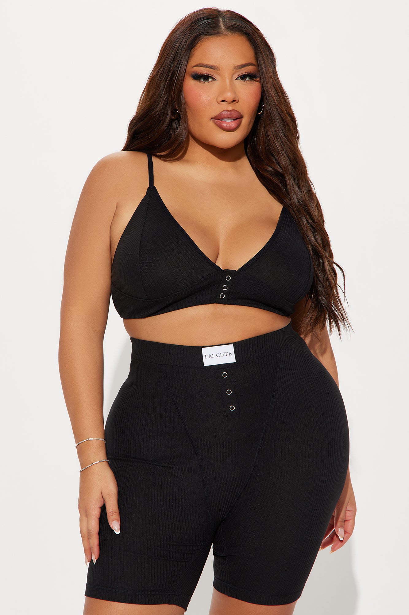 Adoring You Ribbed PJ Short Set - Black - Image 4